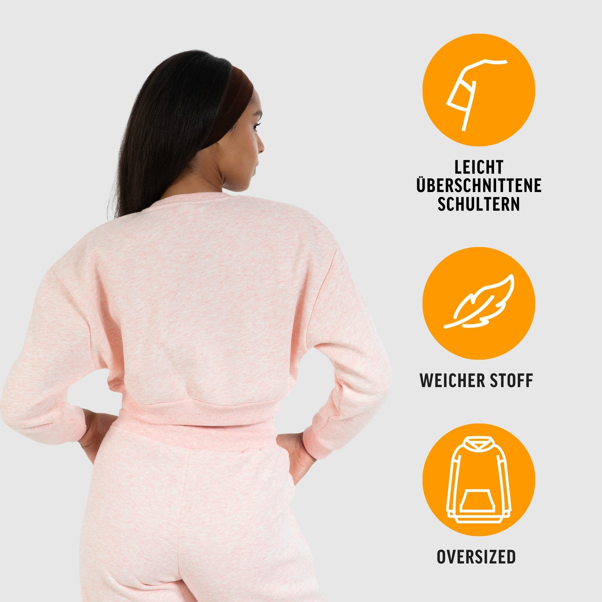 Smilodox Sweatshirt Amelia, Oversize Crop Pullover Langarmshirt Sport Freizeit Streetwear Relaxed Fit Hochwertiger Sweater Metallabel Lässig Atmungsaktiv