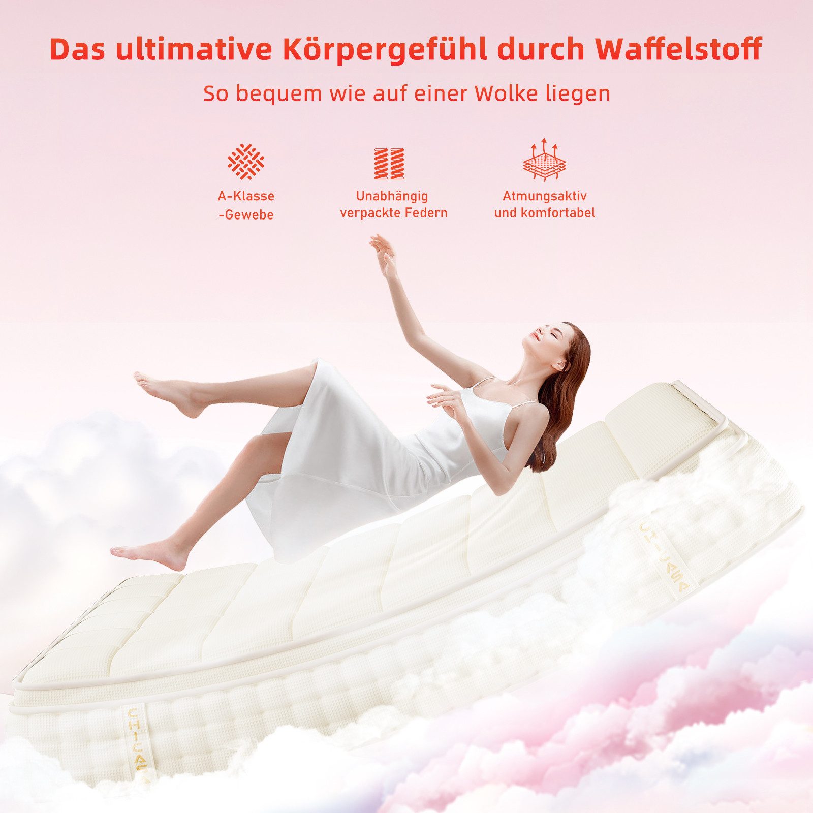 Taschenfederkernmatratze 9 Zonen Luxus Federkernmatratze, Integrierte Waffel Abdeckung, CHICASA, 25 cm hoch, orthopädische Matratze,Präzise Unterstützung in 3 Lendenbereichen