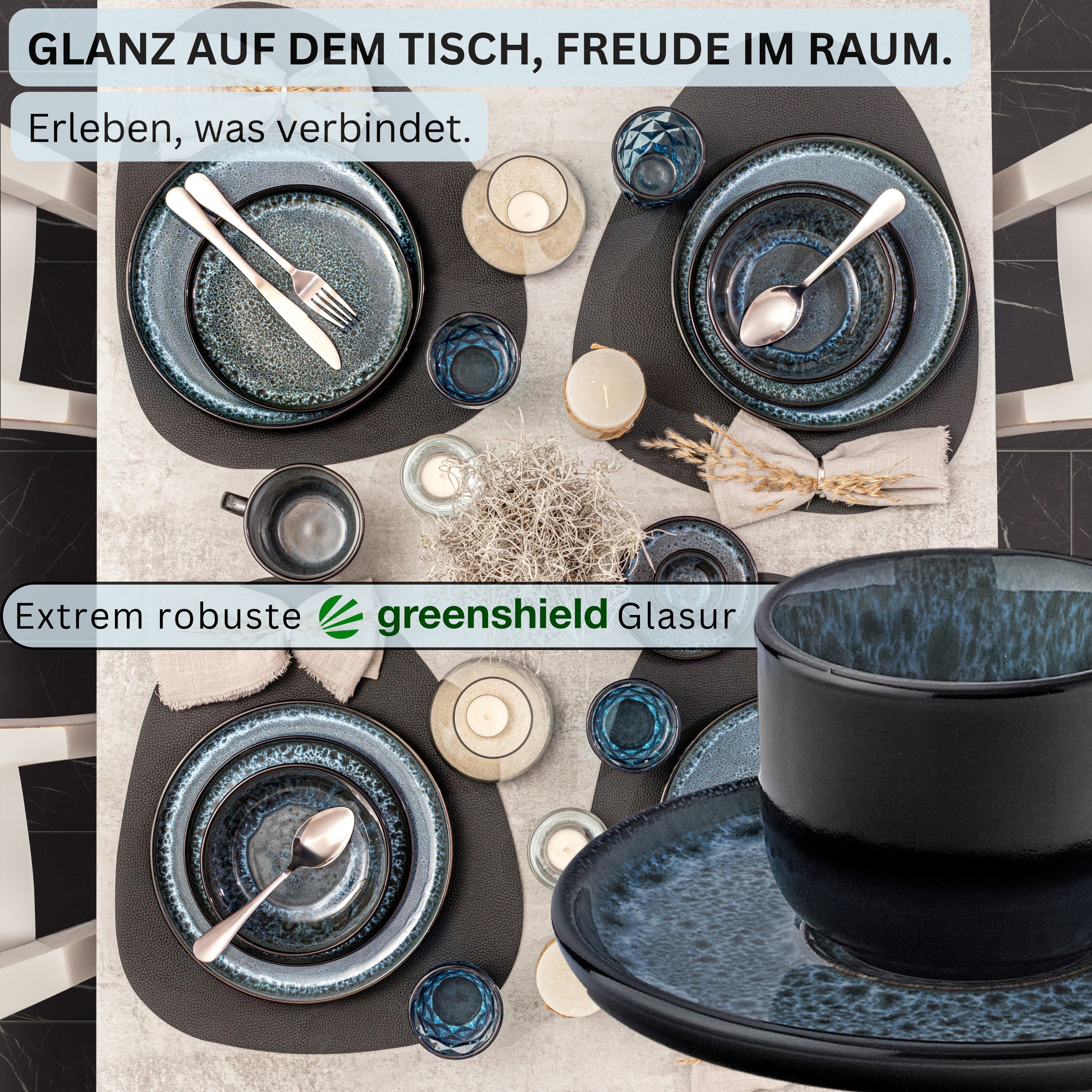 SÄNGER Espressotasse Set Manila 12 tlg., 12-tlg., Steingut, Blau-Schwarz, 80 ml, ⌀6,5x5,3cm, Handmade, VALUE COLLECTION