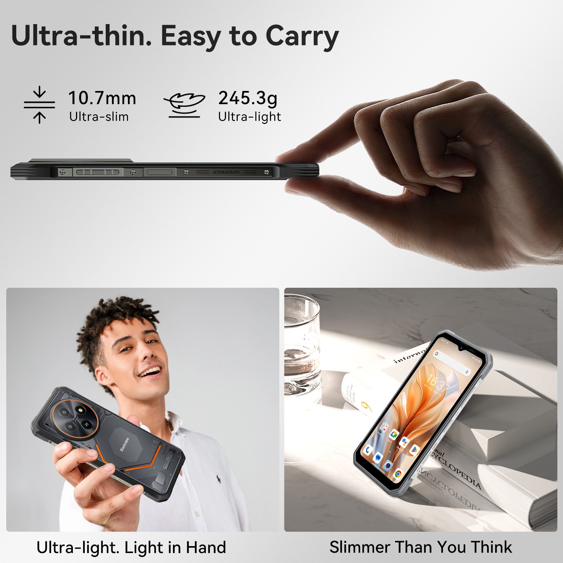 blackview FORT 2 Ultradünnes Robustphone: Nur 10.7mm, AI-Dreifachkamera Outdoor Smartphone (6,56 Zoll, 128 GB Speicherplatz, DokeOS5.0, Google Lens, 1080p Video, 16MP, 5WOTG)