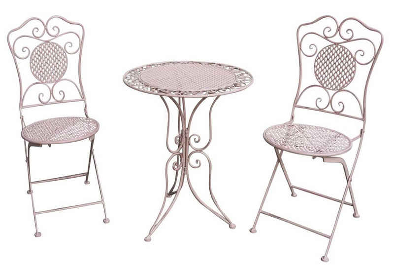Aubaho Balkonset Gartenset Tisch + 2 Stühle Antik-Stil Gartengarnitur rosa pink Bistros