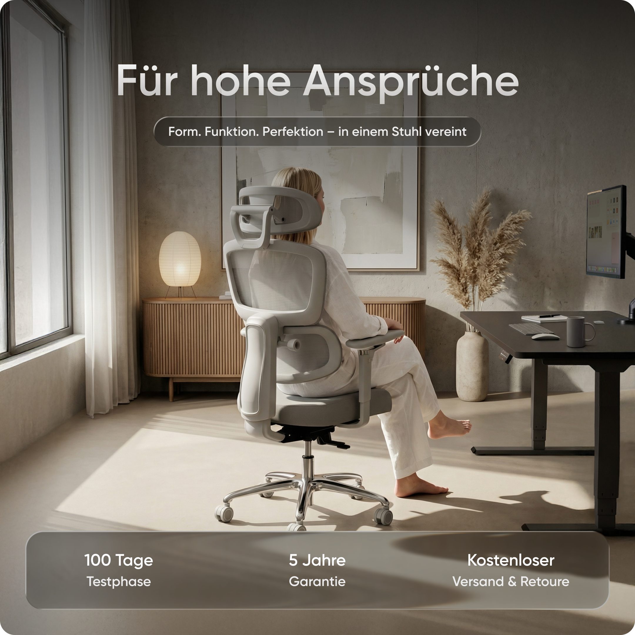 DESKSPACE Schreibtischstuhl Move Pro Bürostuhl – ergonomisch, Netzrücken, 3 Neigungen, 150 kg, Ergonomisch, 3D-Armlehnen, Netzrücken, 3-Neigungsstufen