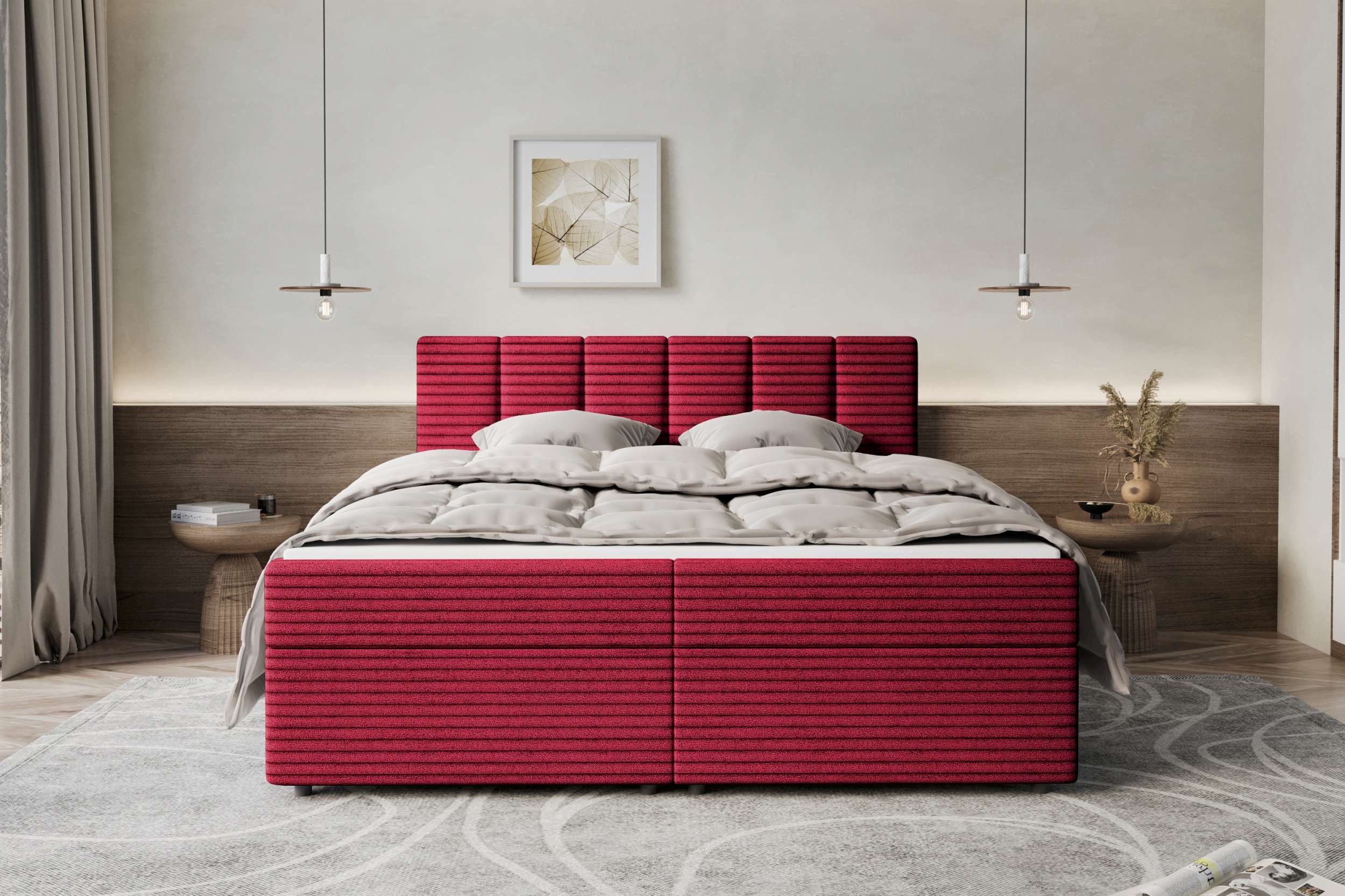 99rooms Boxspringbett Bergamo (Schlafzimmerbett, Bett), 140/160/180/200x200 cm, in Cordstoff AMBIENCE, mit Topper