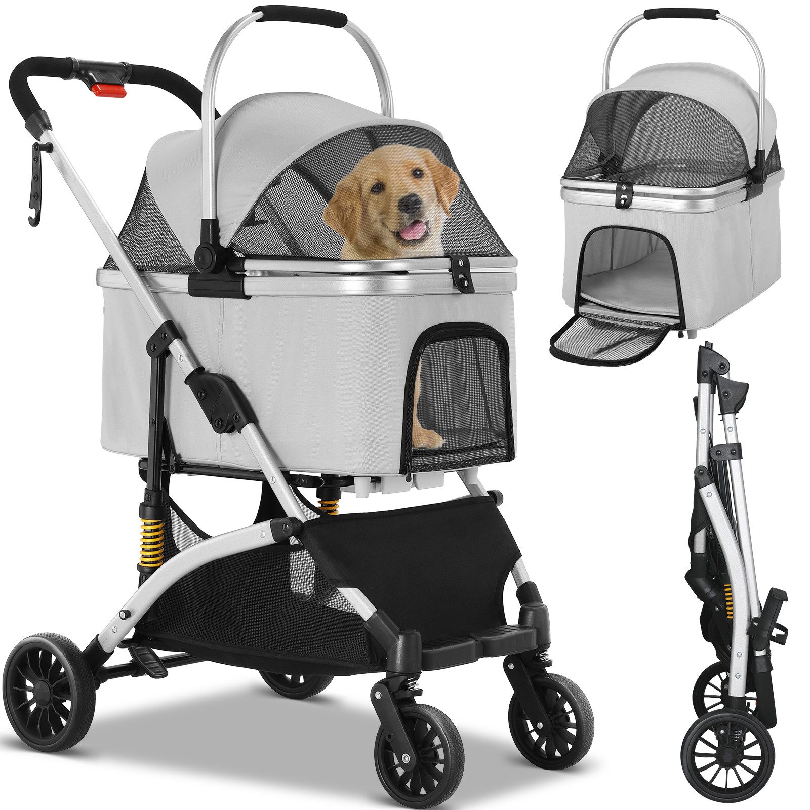 TLGREEN Hundebuggy klappbar, Leichtes Aluminium Gestell und atmungsaktives Mesh, (Hundewagen, Stoßfest & platzsparend für kleine Hunde/Katzen), Ideal für Reisen, Spaziergänge und Tierarztbesuche