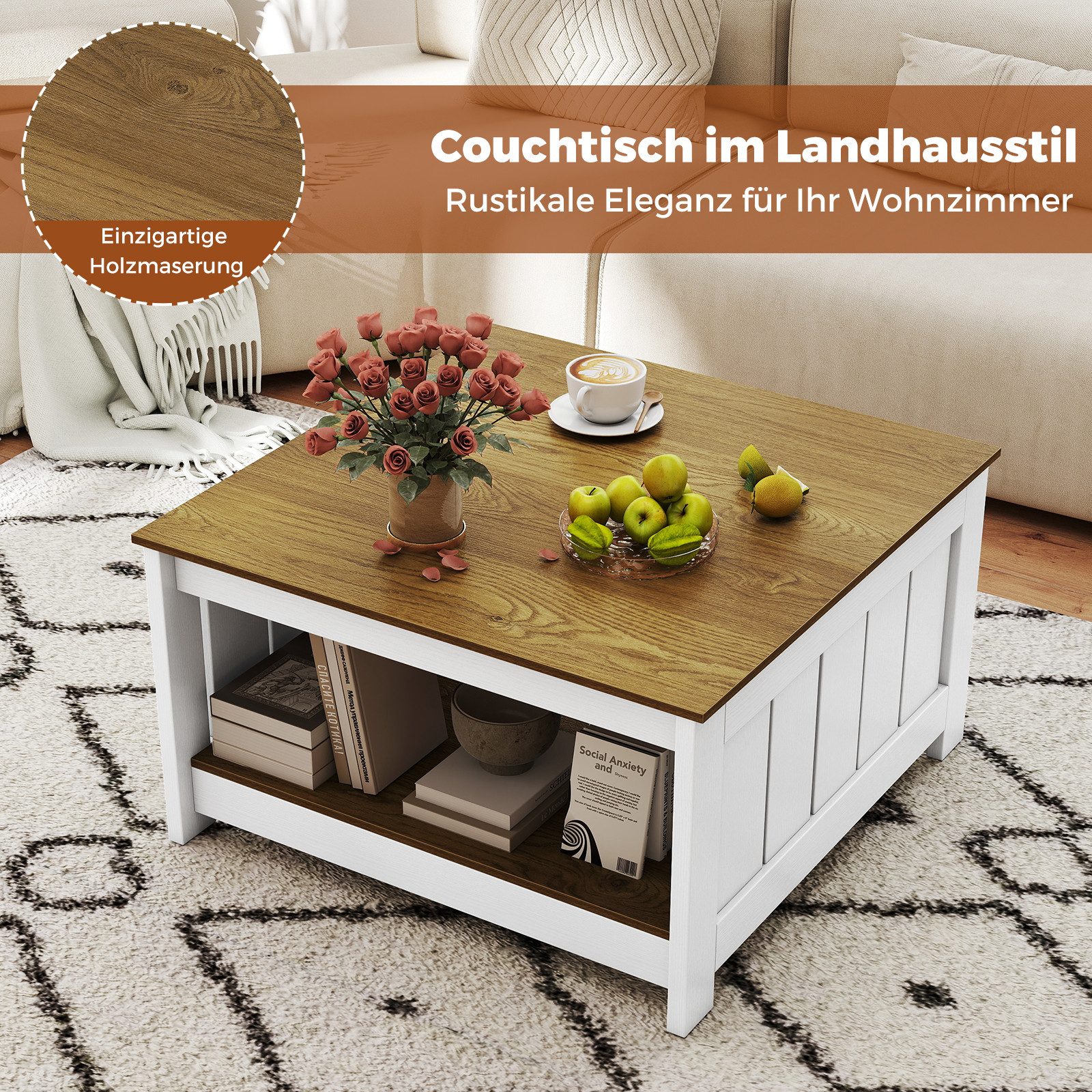 COSTWAY Couchtisch, Holz, quadratischer Wohnzimmertisch mit günstig online kaufen