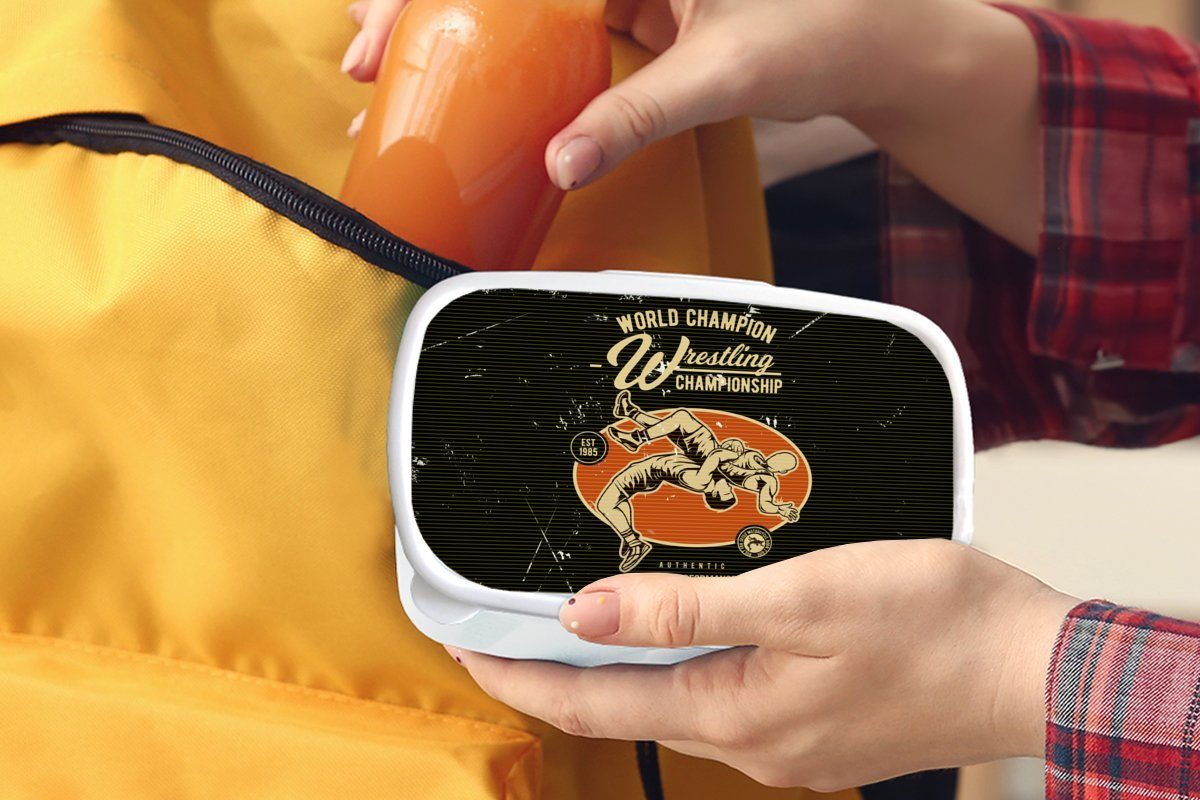 MuchoWow Lunchbox Jahrgang - Mädchen Brotbox Brotdose, Erwachsene, für Ringen für Jungs weiß und Kinder Kunststoff, (2-tlg), - und Sport