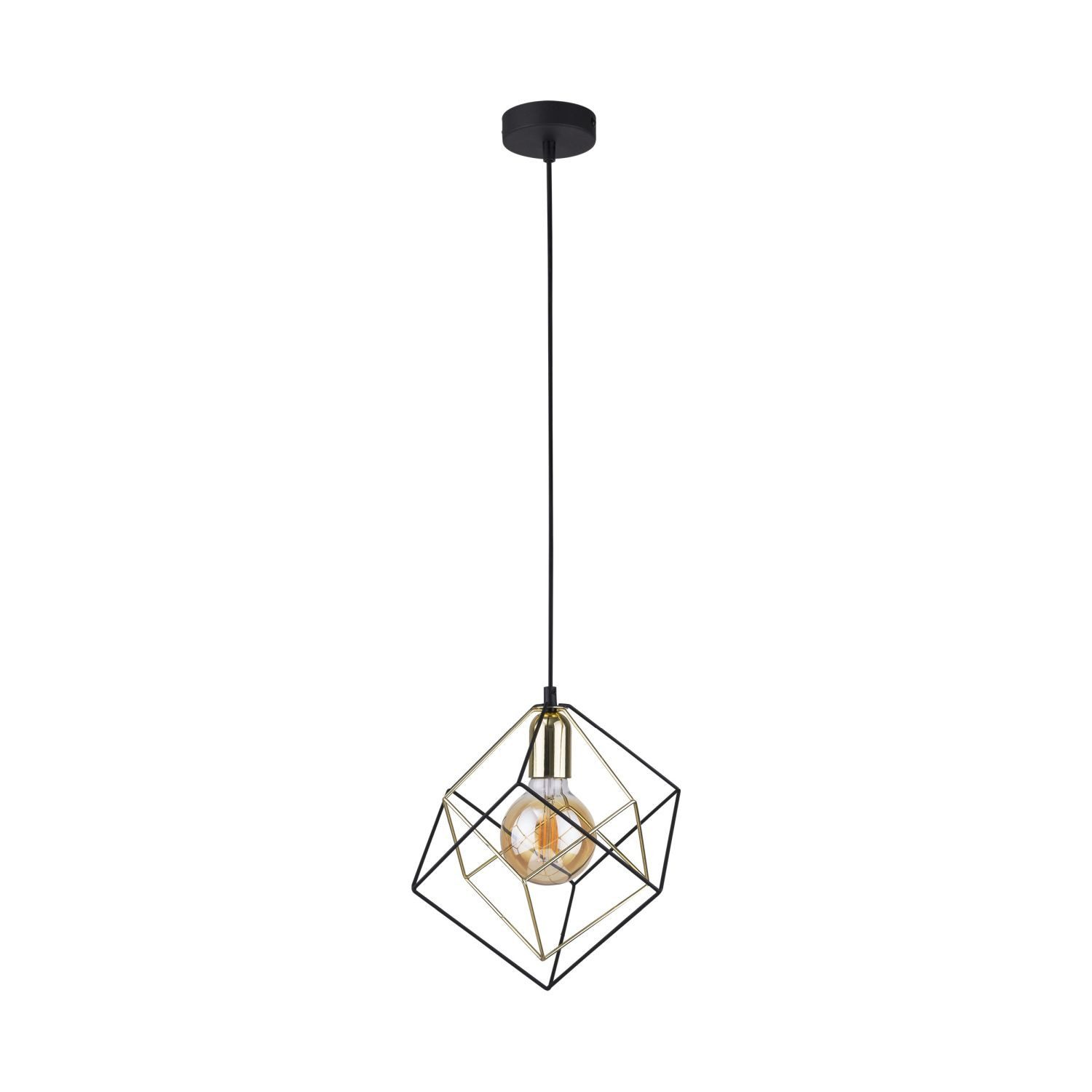 Licht-Erlebnisse Pendelleuchte DUJAL, ohne Leuchtmittel, Hängelampe Modern Metall in Schwarz Gold E27 Würfel Esstisch