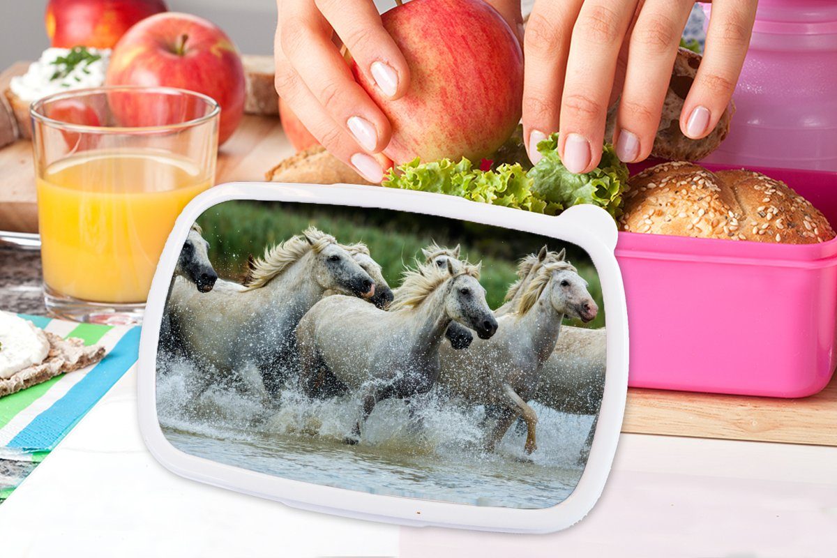 MuchoWow Lunchbox Natur, - rosa (2-tlg), Brotdose Pferde Kunststoff, Erwachsene, für Brotbox Mädchen, Kunststoff - Kinder, Snackbox, Wasser