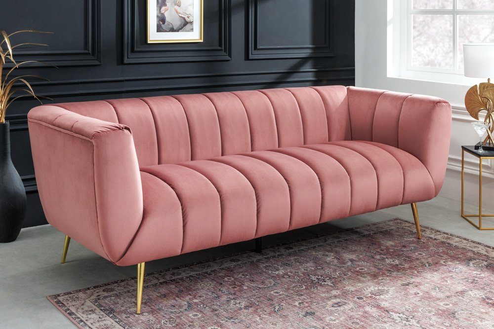 riess-ambiente Sofa NOBLESSE 225cm altrosa / gold, Einzelartikel 1 Teile, Wohnzimmer · Samt · Metall · 3-Sitzer · Federkern · Retro Design