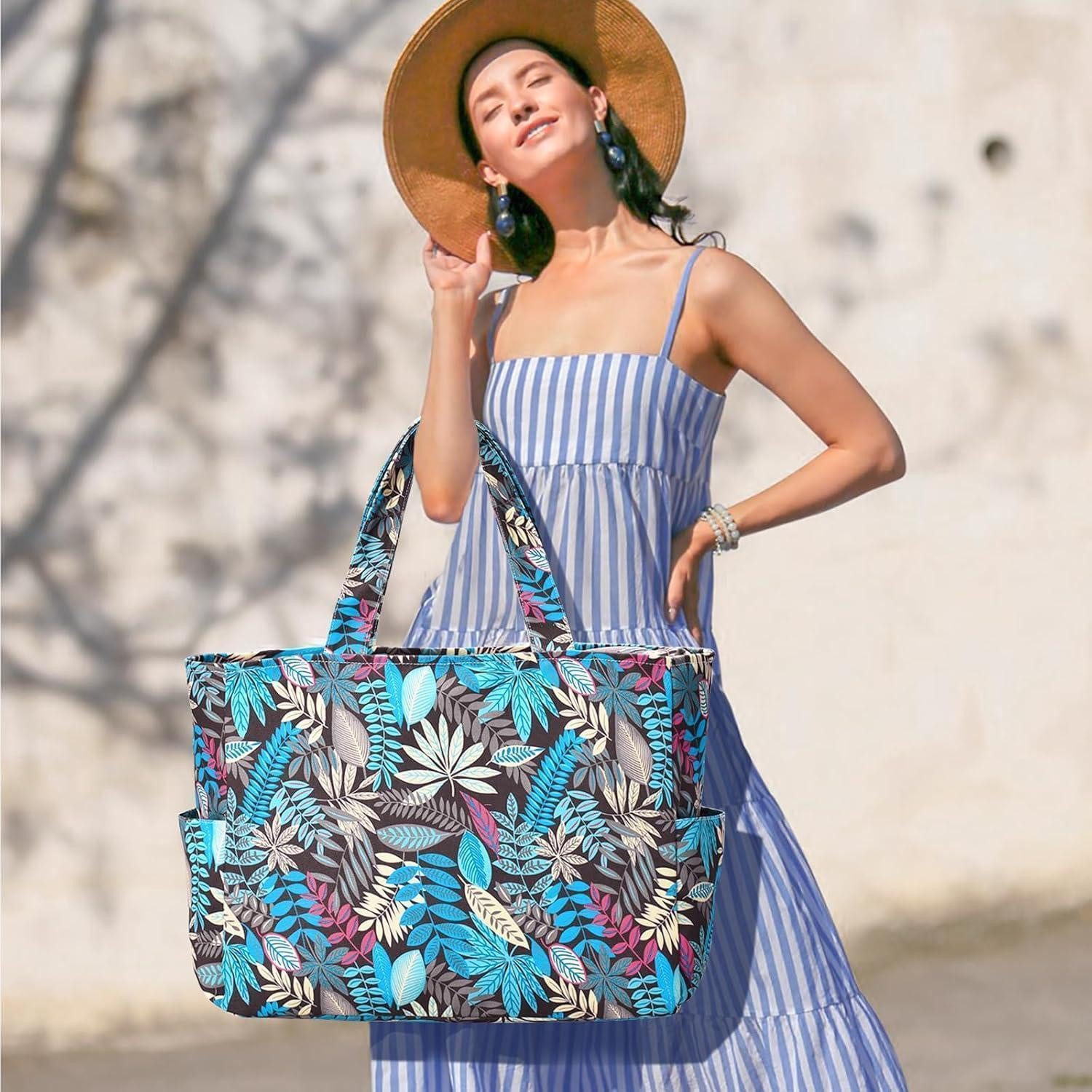 LuxusKollektion Strandtasche Strandtasche groß wasserdicht Tote Damen Reißverschluss Blätter