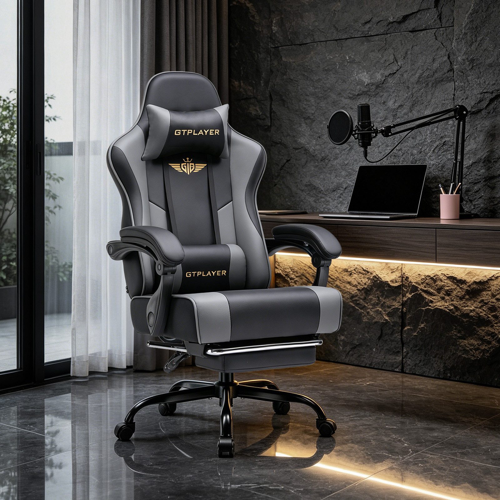GTPLAYER Gaming-Stuhl Gaming Stuhl Chair Gamer Sessel - Ergonomischer Gamer Stuhl, mit Fußstütze Kopfstütze und Lordosenstütz 180kg
