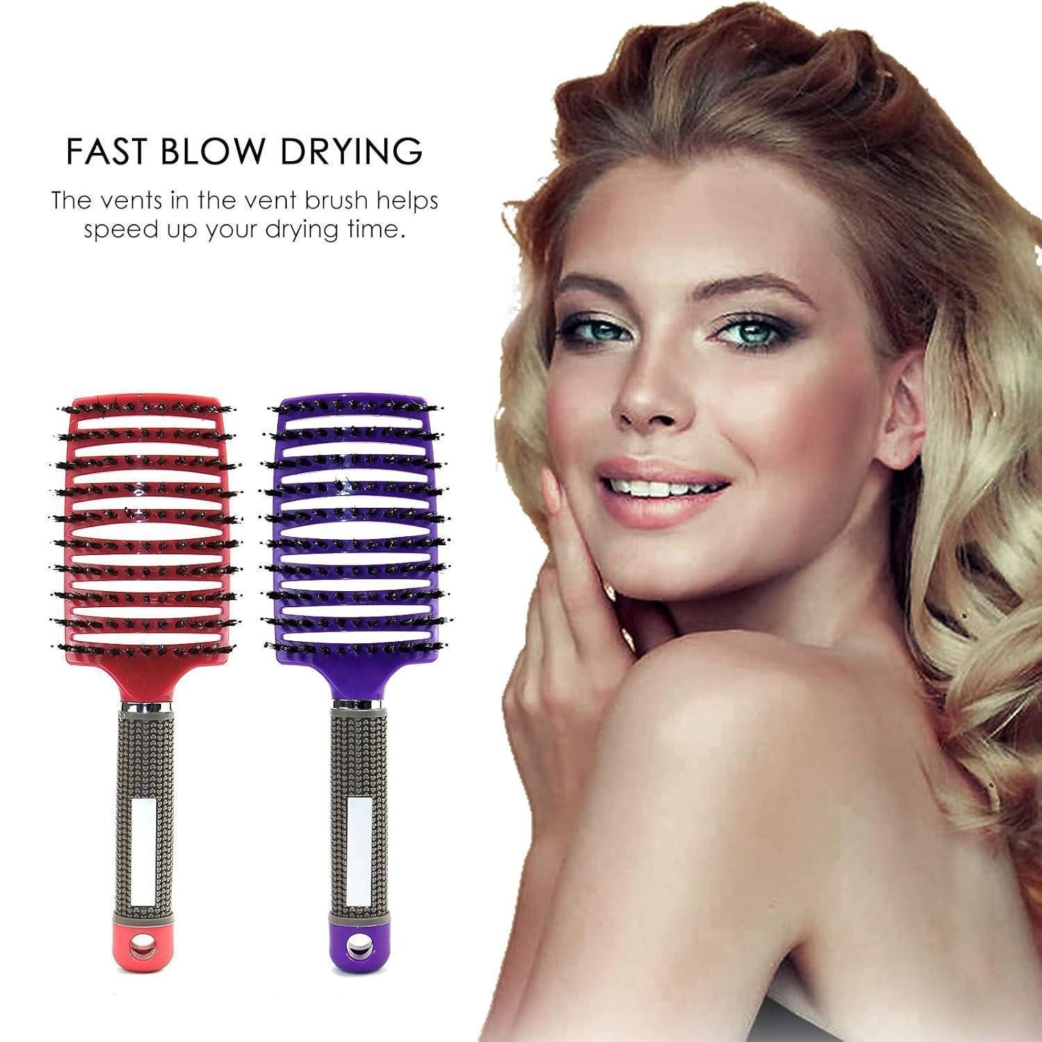 LuxusKollektion Haarentwirrbürste Haarbürste Wildschweinborsten Entwirrbürste Gebogene Haarbürste Ohne