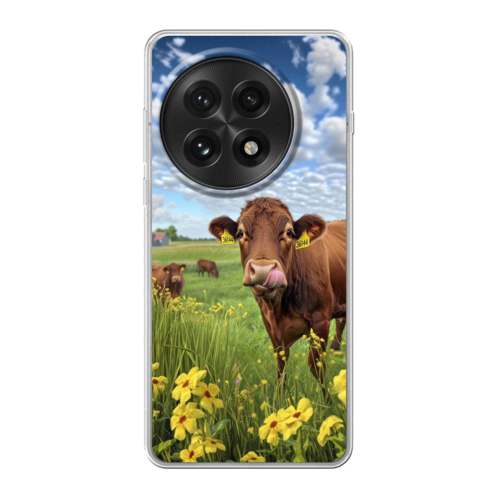 MuchoWow Handyhülle für OnePlus 13 Kuh - Wiese - Blumen, Phone Case, Silikon, Schutzhülle Dünn