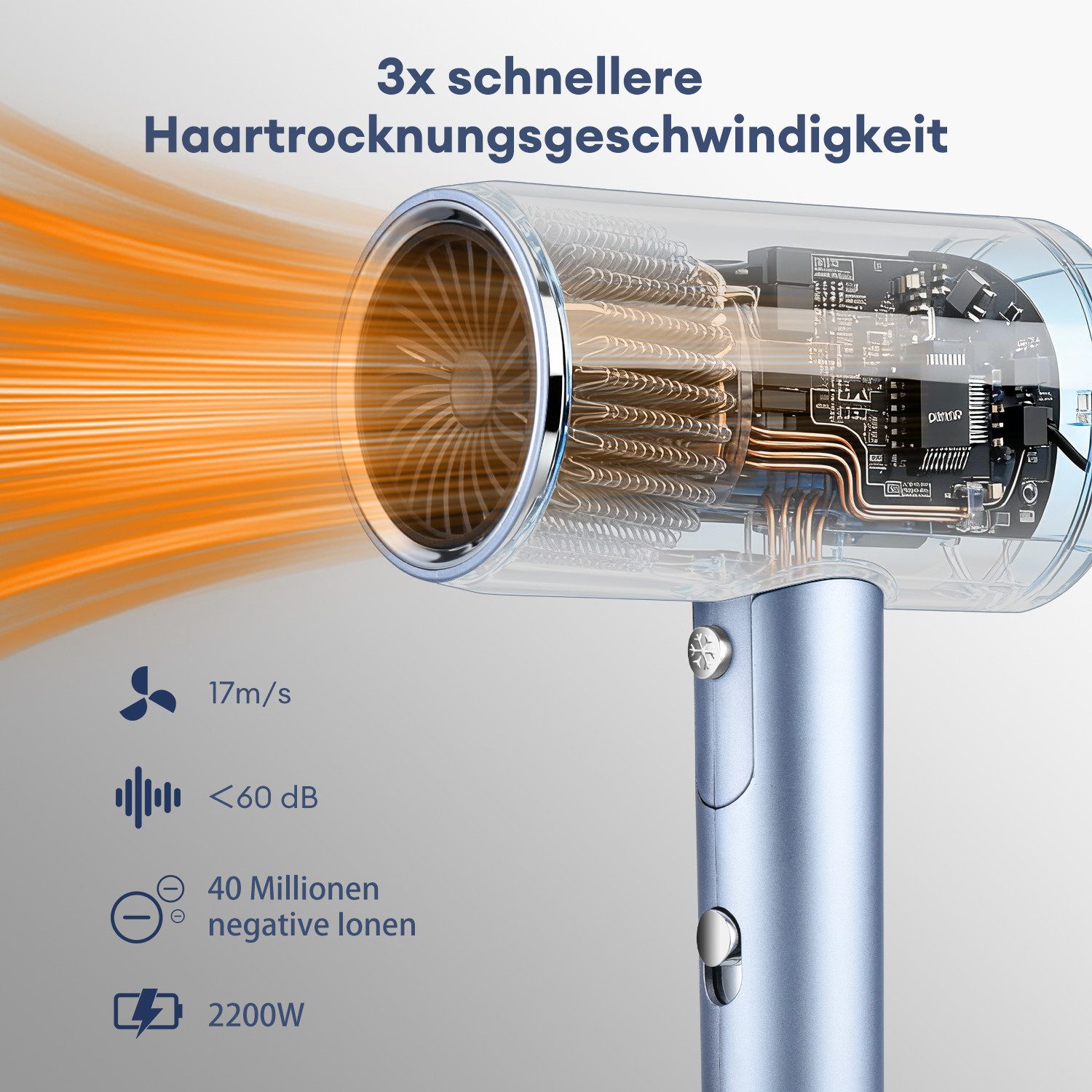 CkeyiN Pro Haartrockner Ionen,2200W,4 Temperaturstufen,Klappbar Reiseföhn, 2200 W, Leise,17M/S,220-240 V, Geeignet für Reisen