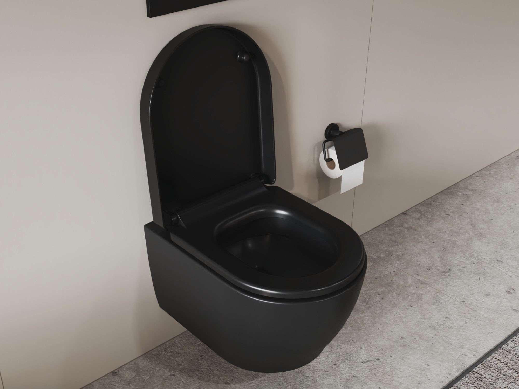 Thumbnail - Aqua Bagno Tiefspül-WC Aqua Bagno WC Set Cocon 2.0 compact mit softclose Sitz schwarz matt, Wandhängend, Abgang waagerec...