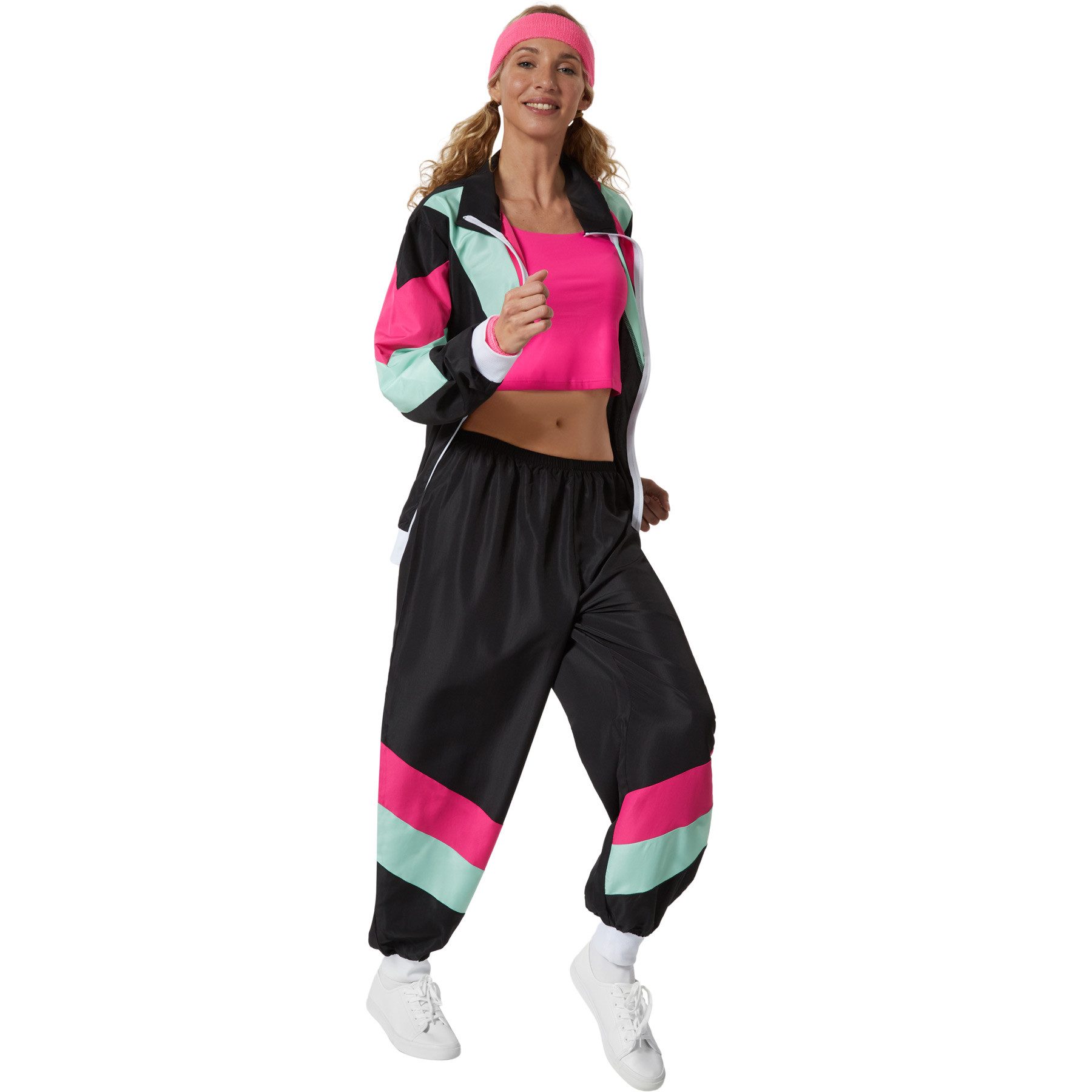 dressforfun Kostüm Damenkostüm, Bunte Jacke und Hose im klassischen Stil der 80er und 90er.