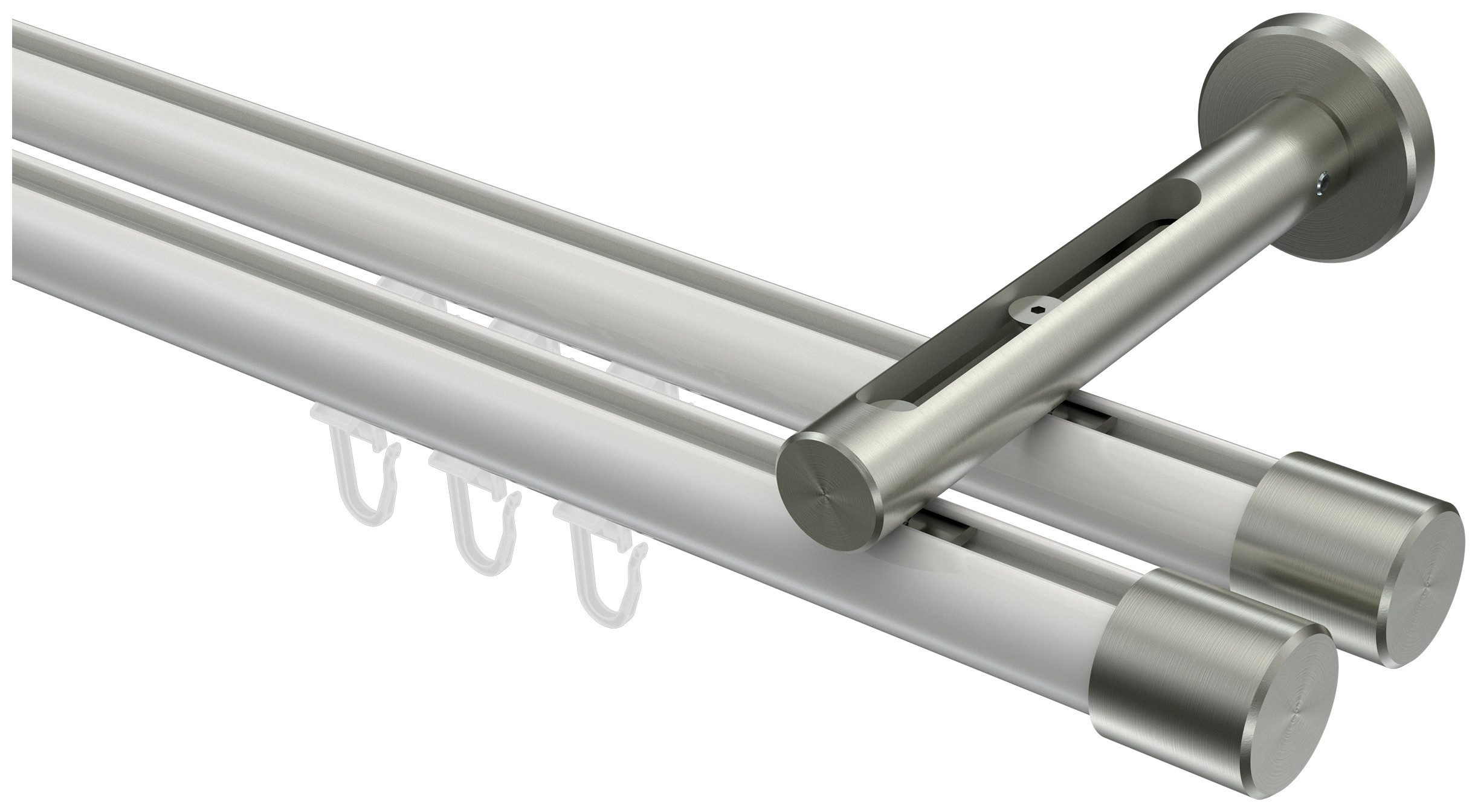 INTERDECO Innenlaufschiene Siteno Santo, Ø 20 mm, 2-läufig, Fixmaß, kürzbar, Wandmontage, Aluminium, Weiß / Edelstahl-Optik / Bicolor