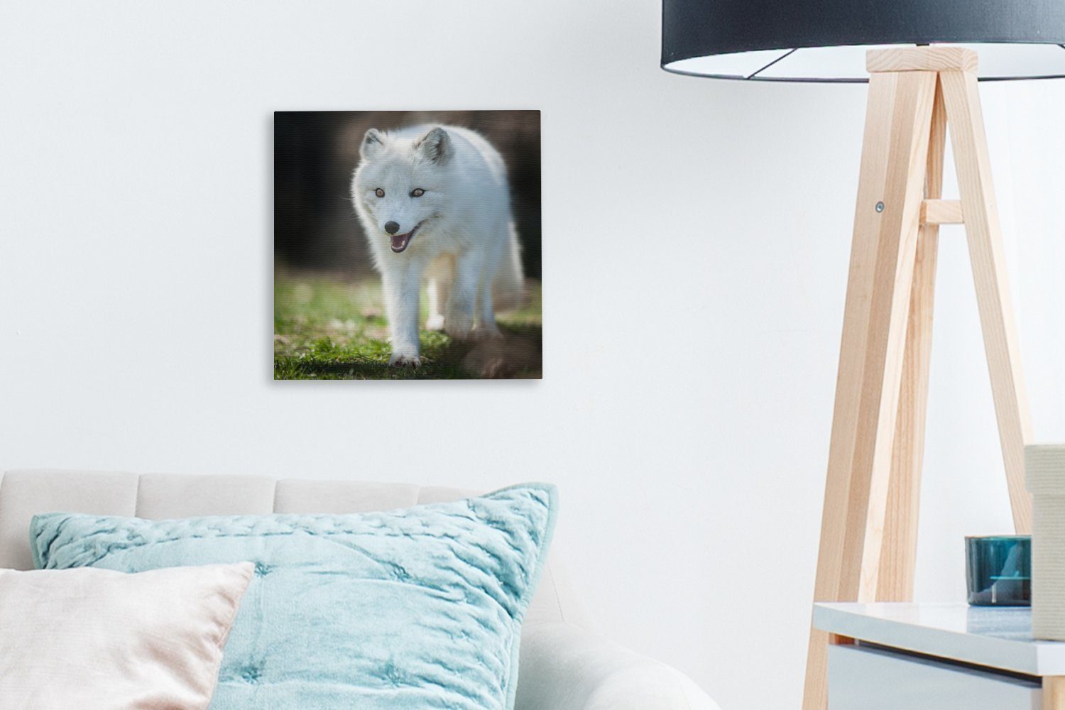 (1 Leinwand Gras, Laufen St), Wohnzimmer für - Leinwandbild Bilder OneMillionCanvasses® Schlafzimmer - Polarfuchs