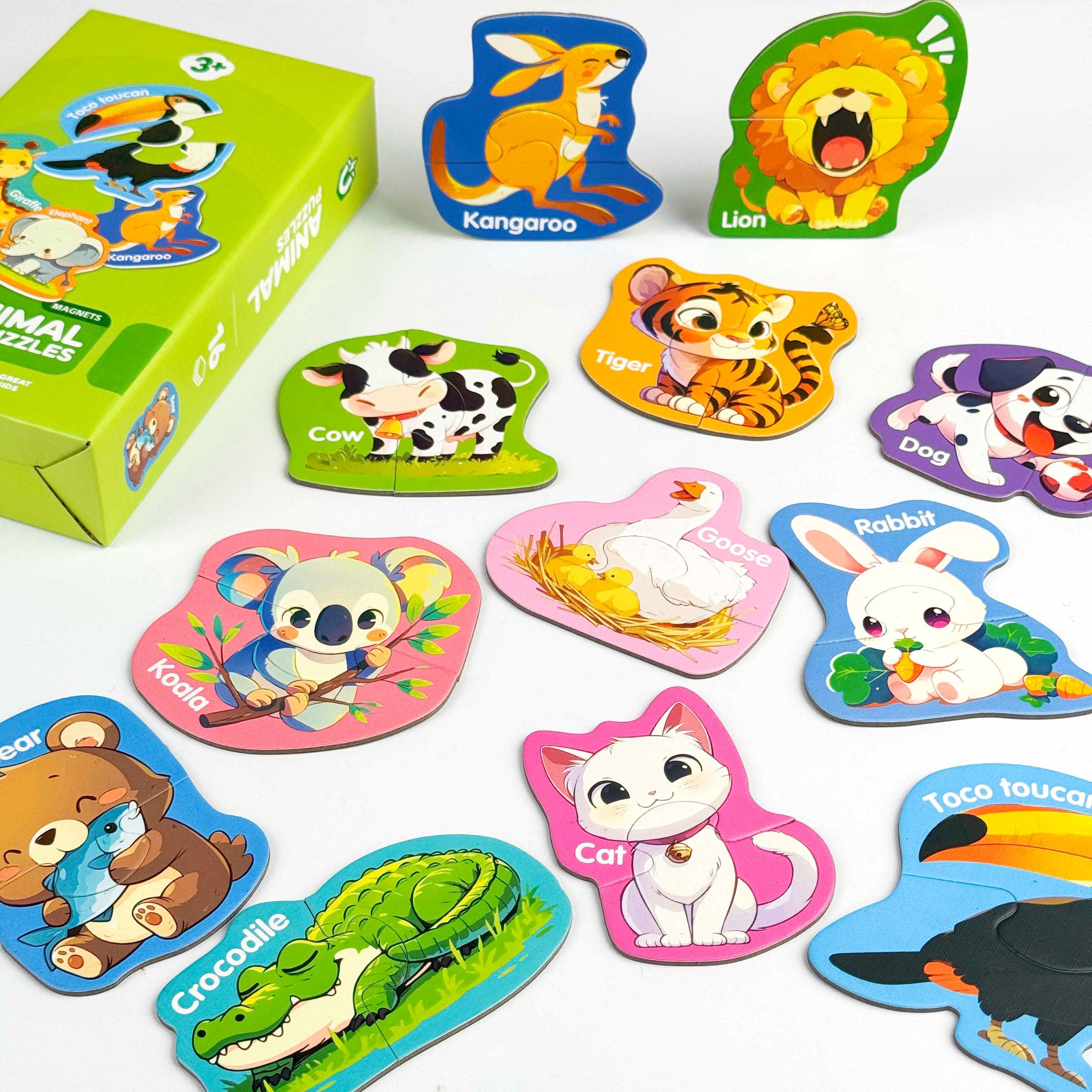 ibettertec Lernspielzeug Kindermagnet Kühlschrank, Tier Magnet Puzzle, Pädagogisches Spielzeug (spielerische Kognitionsförderung, Pädagogisches Tierpuzzle aus Karton), für Kleinkinder zum Lernen von Tieren & englischen Namen