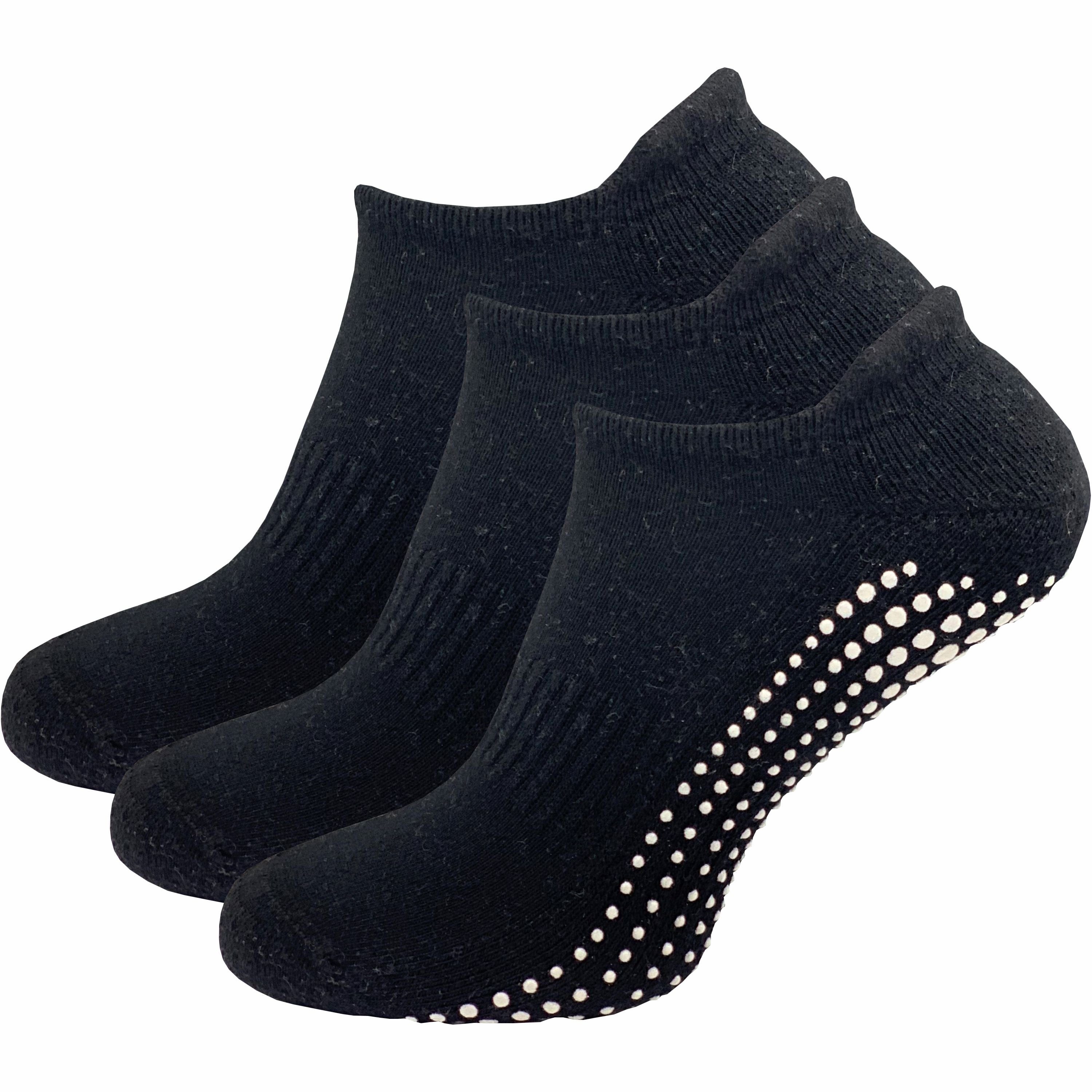 GAWILO ABS-Socken für Damen - Yoga & Pilates Socken - sicherer Halt auf glatten Böden (3 Paar) - rutschfest - mit hohem Baumwollanteil schwarz