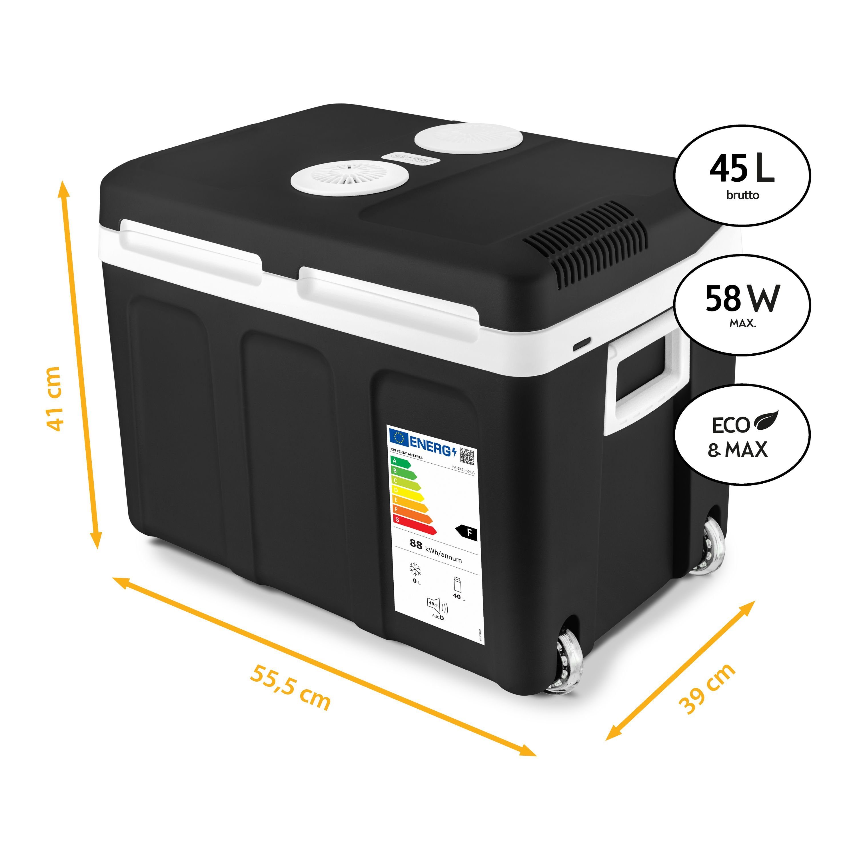 Elektrische Kühlbox Mobil Kühlschrank 45L, 12V /230V Anschluss, 12-V-Stecker fürs Auto