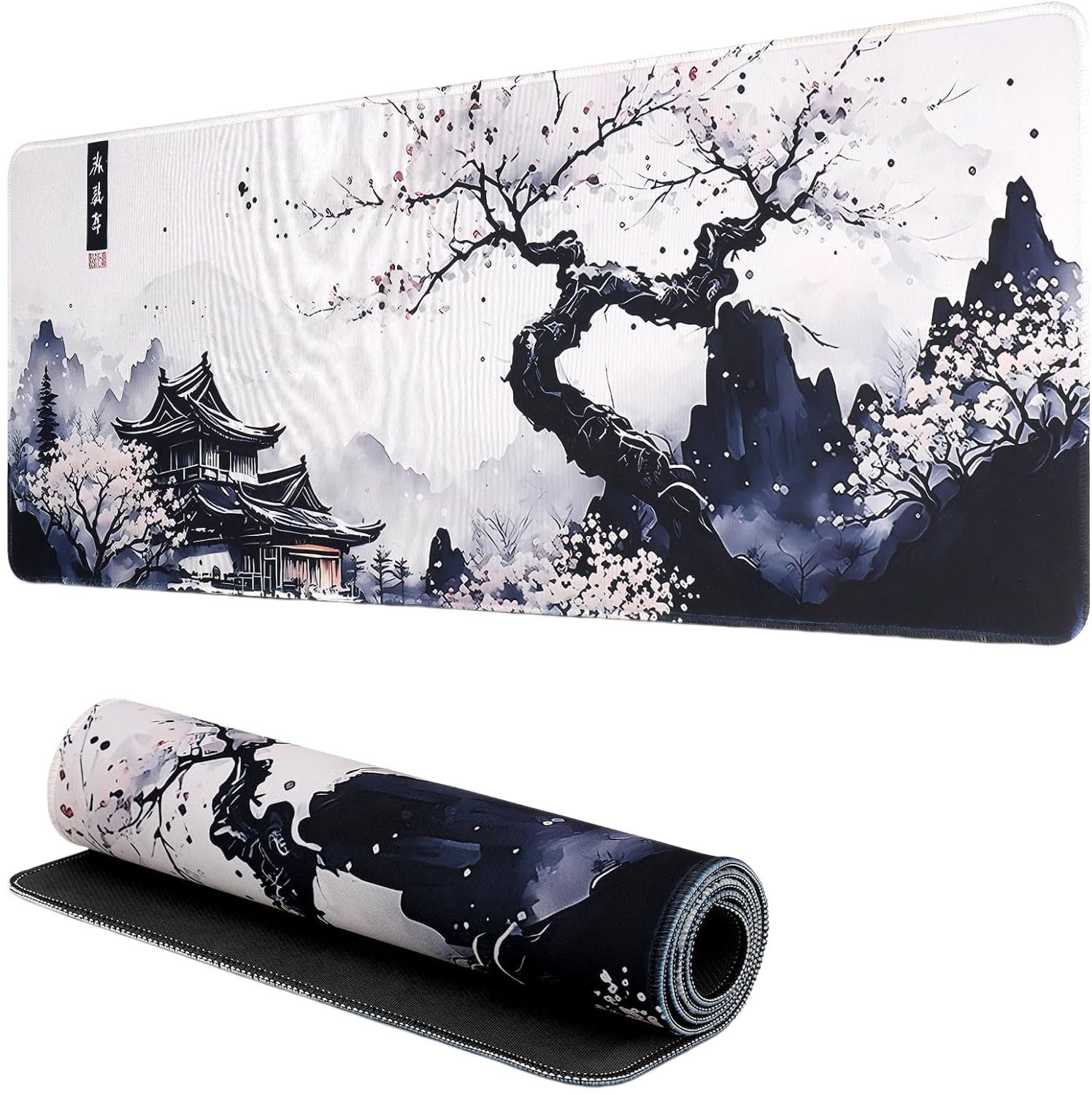 FOUORTUNATE-BEE Mauspad Große Mauspad Sakura Design Schreibtischunterlage rutschfest, 80*30cm Gaming Mauspad mit Kirschblüten Motiv für Büro & Zuhause