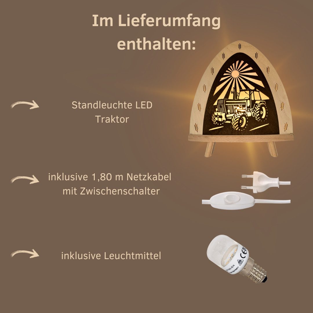 Weigla LED Dekolicht Traktor, BxHxT: 30x32x6 cm, LED wechselbar, Dekolampe aus dem Erzgebirge, Holz Buche