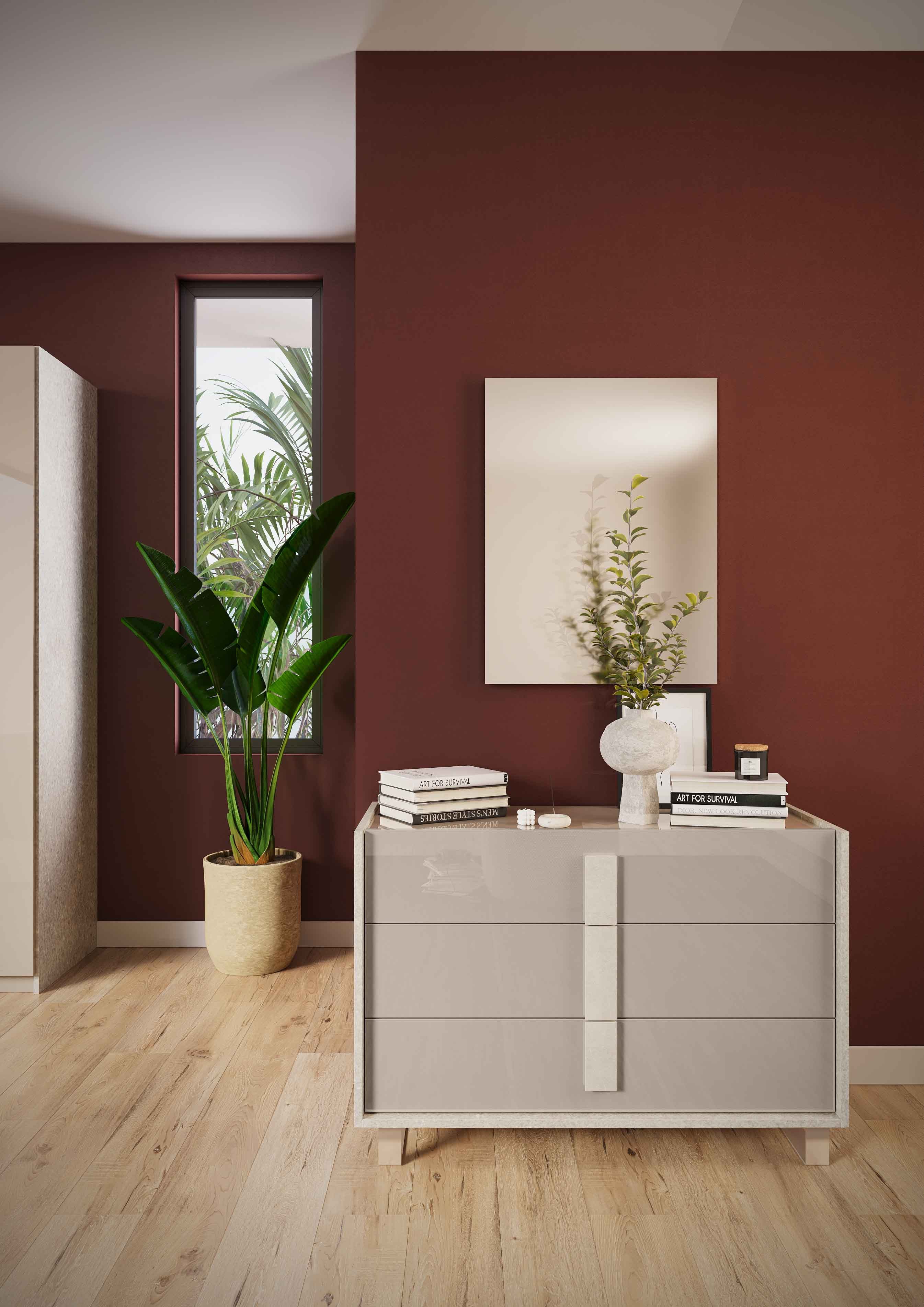 Interdesign24 Kommode Angelika (mit 3 Schubladen und passendem Spiegel, in Taupe/Marmornachbildung Beige), Made in Italy