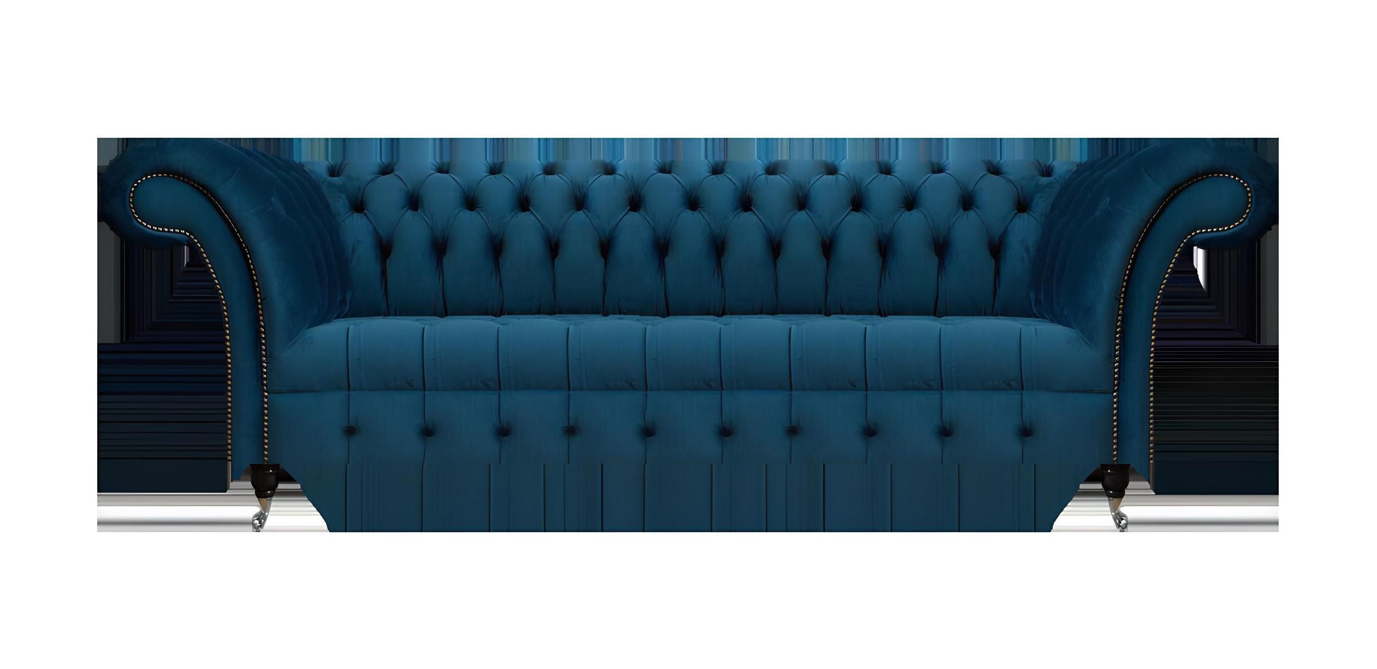 Xlmoebel Chesterfield-Sofa Hochwertiges blau gefärbtes Chesterfield Stoffsofa für das Wohnzimmer, Hergestellt in Europa