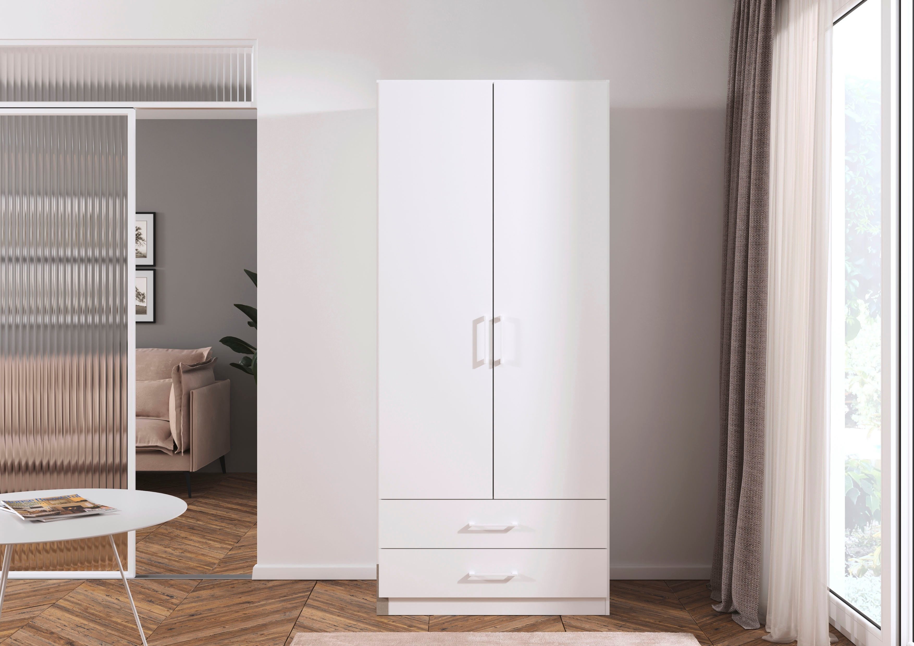 rauch Drehtürenschrank Kleiderschrank Garderobe GAMMA Breite 91 cm (in 3 Ausstattungen BASIC/CLASSIC/PREMIUM (inkl. SOFT-CLOSE-Funktion) mit Schubladen, verschiedene Griff-Varianten TOPSELLER MADE IN GERMANY