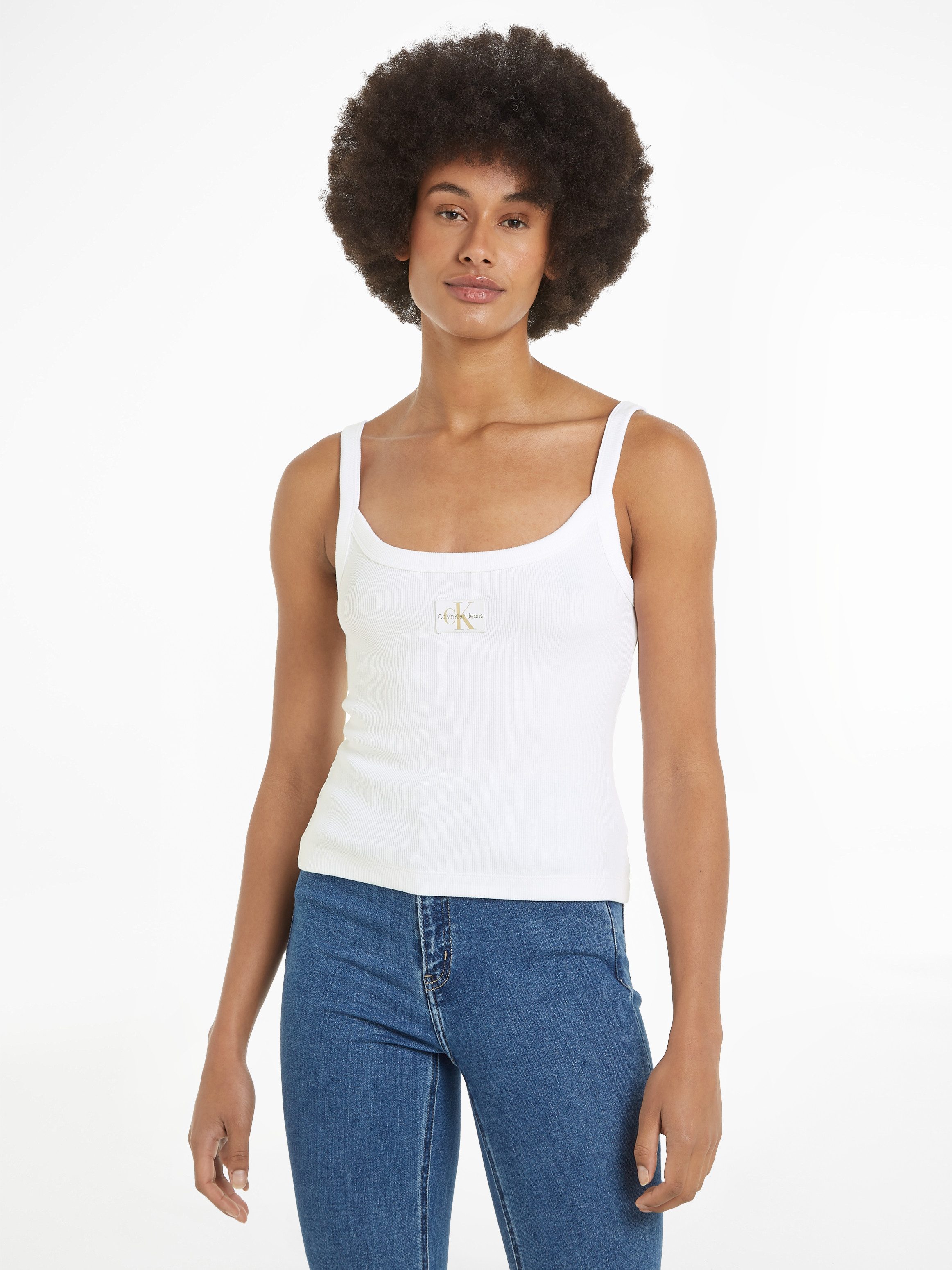 Calvin Klein Jeans Spaghettitop WOVEN LABEL RIB TANK mit Logopatch