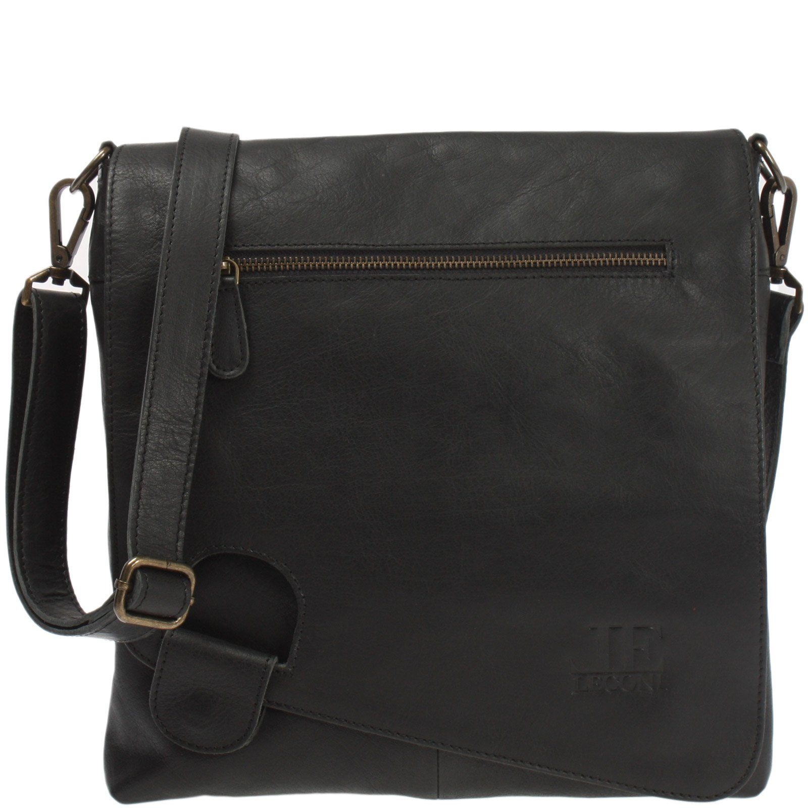 LECONI Umhängetasche Ledertasche Damen Handtasche Schultertasche Echt Leder LE3073, Auffälliger Überschlag - Fächer innen & außen - 29x29x6 cm
