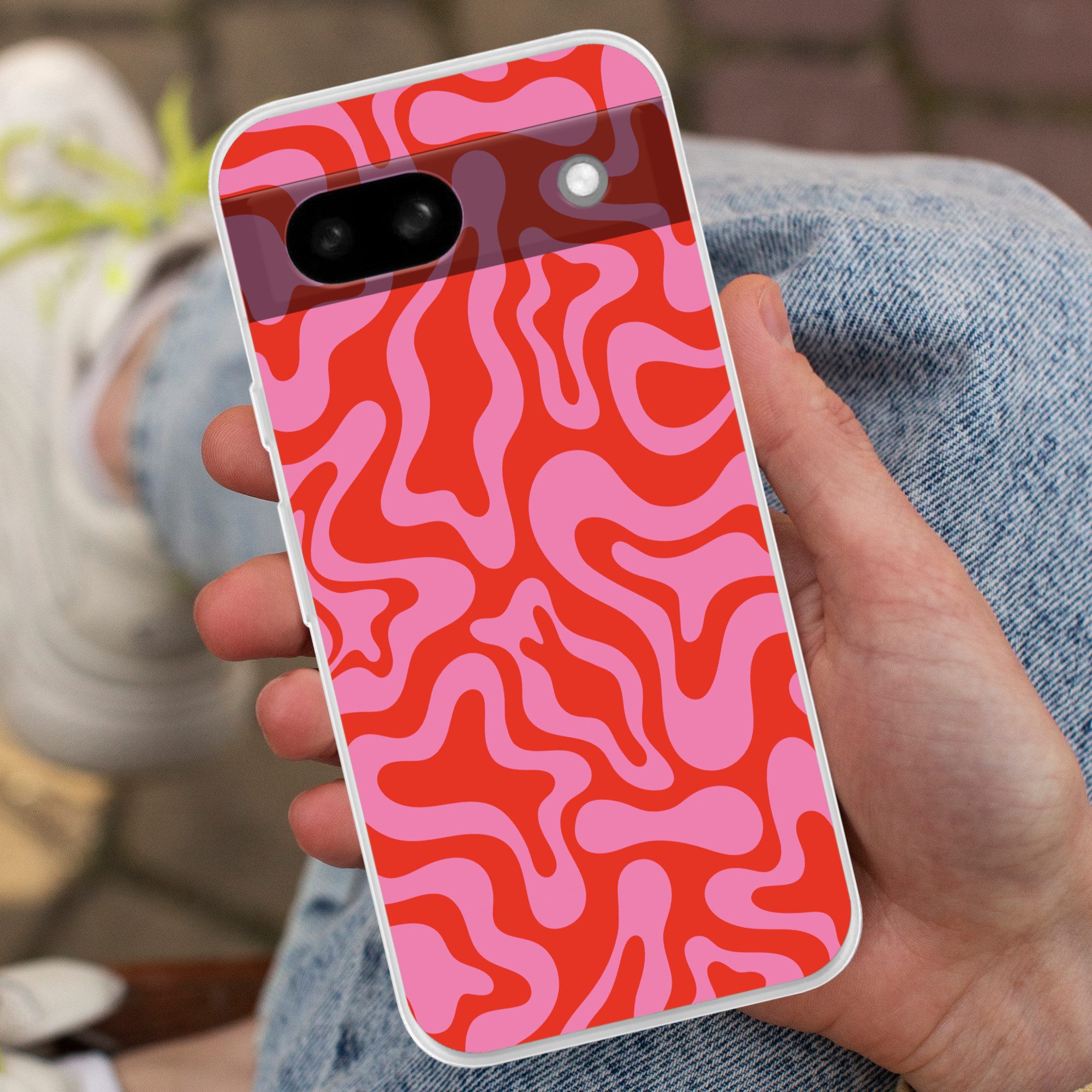 MuchoWow Handyhülle für Google Pixel 8a Abstrakt - Muster - Rot - Rosa - Minimalistisch, Phone Case, Silikon, Schutzhülle Dünn