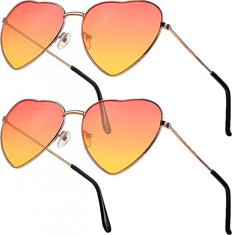 WaKuKa Sonnenbrille Hippie-Stil (2-St) Musikpartys für Herz-Sonnenbrillen Damen 2 Stück im für