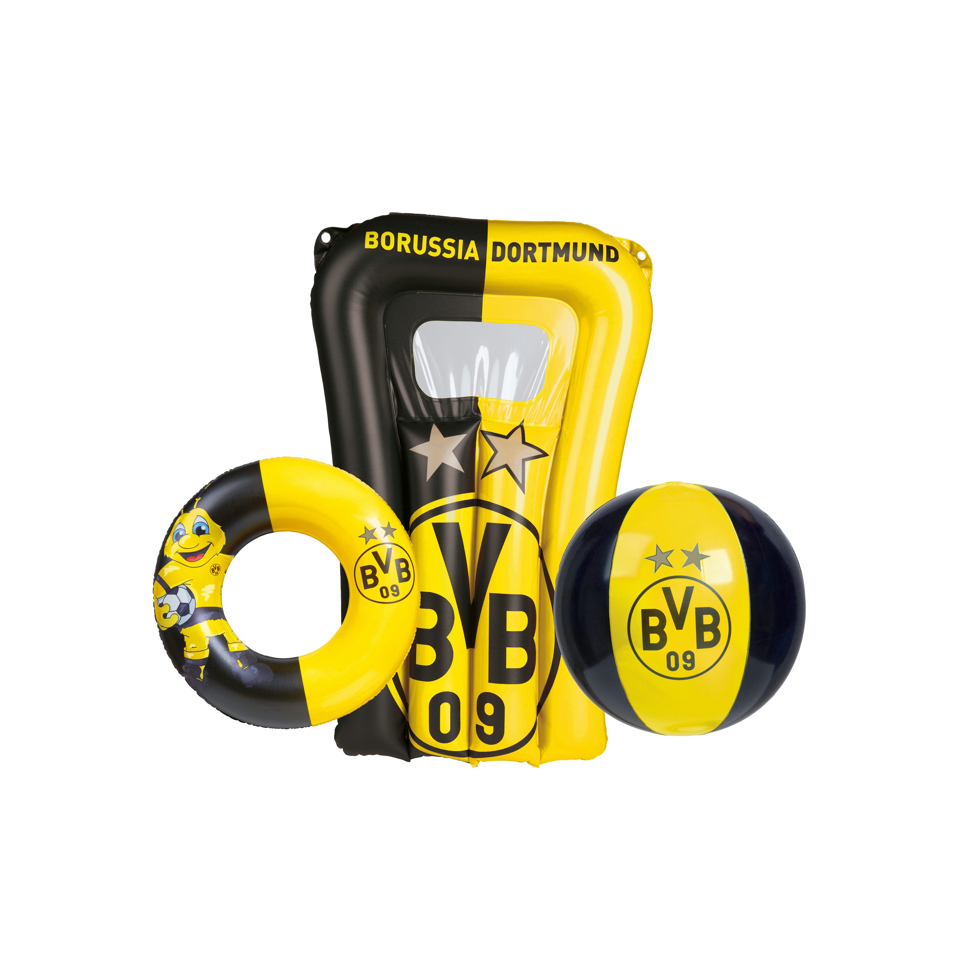 Happy People Luftmatratze BVB 3er Strandset - Wasserball, Schwimmring und Luftmatratze, (3-St)