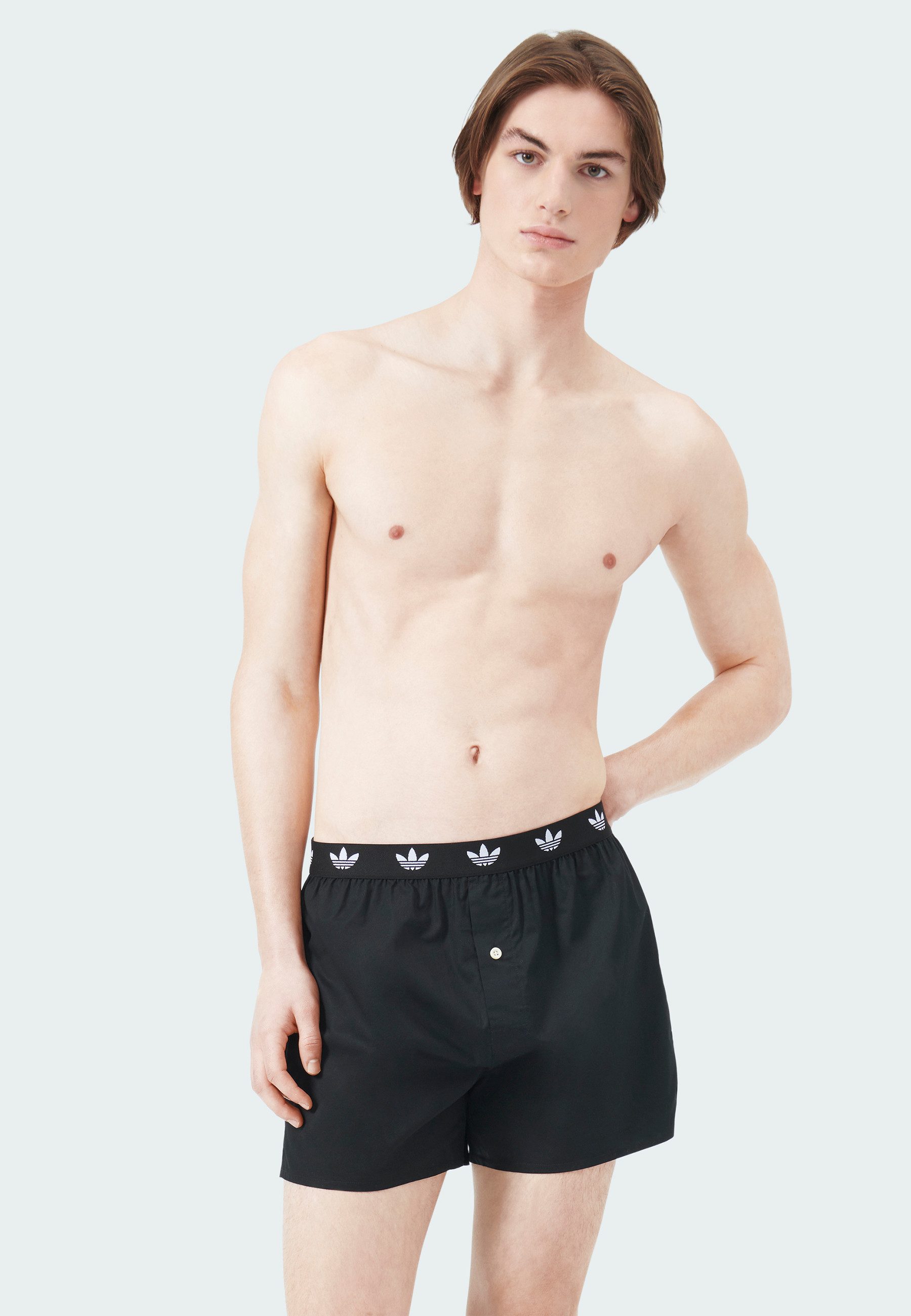 adidas Originals Webboxer Comfort Cotton Woven (2er Pack) Baumwolle, weit, elastischer Bund, Eingriff mit Knopf