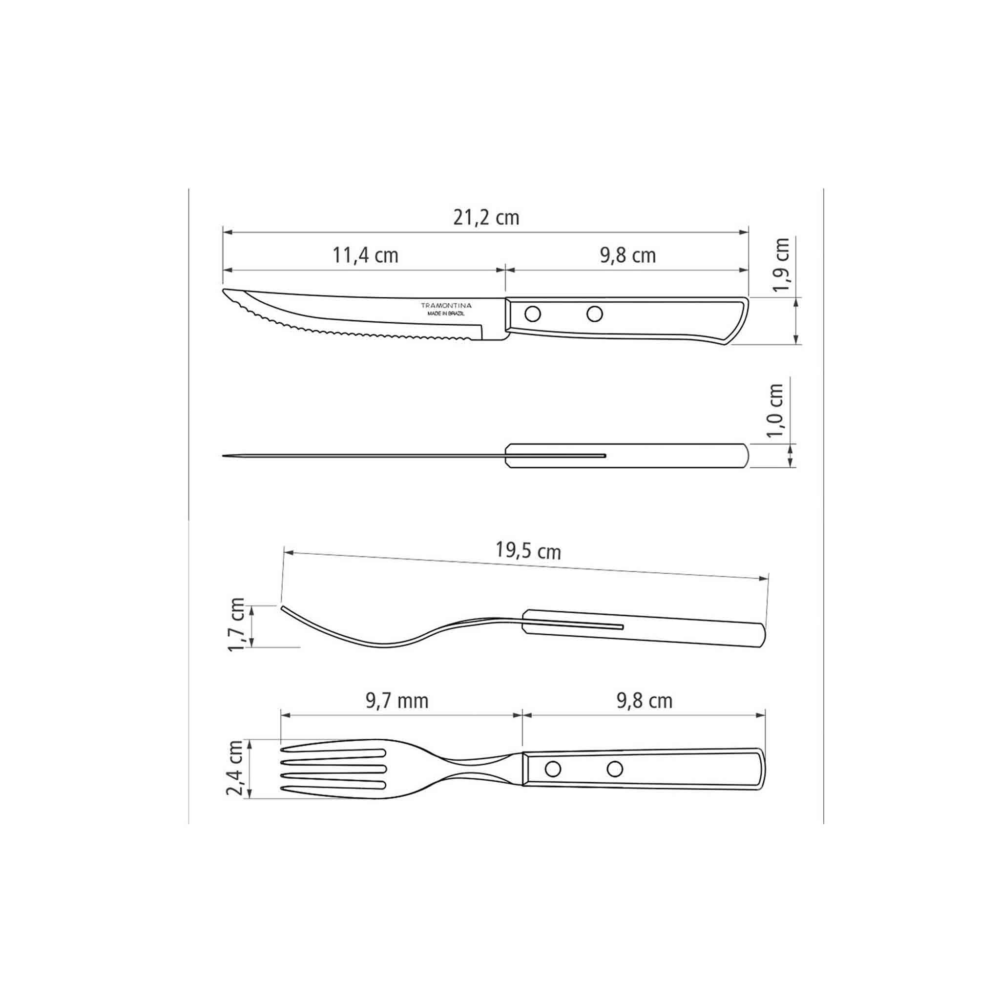 Tramontina Steakbesteck Pizzabesteck, 12-tlg. Set - mit FSC Holzgriff (12-tlg), 6 Personen, Edelstahl, scharfe Klinge, FSC Echtholzgriffe, spülmaschinenfest – Bild 5 von 5