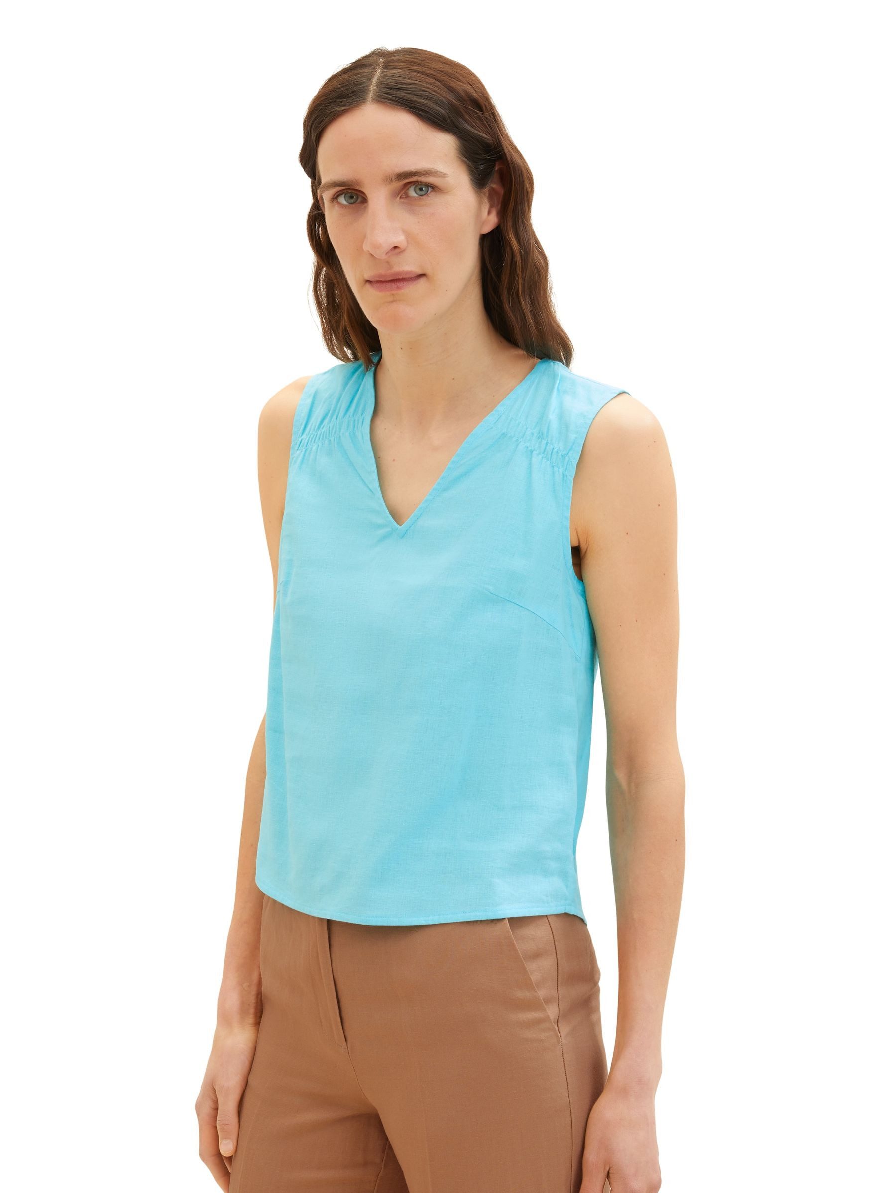 TOM TAILOR Shirttop Ärmellose V-Ausschnitt aus Leinen BLUSENTOP für linen mix blouse top