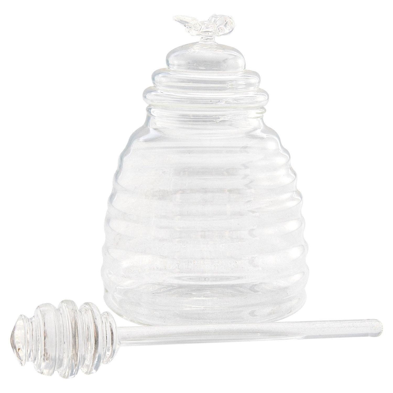 HIT Trading Honigglas HONEY, Ø 11 x H 15,5 cm, Glas, Transparent, 400 ml, Glas, mit Deckel und Honiglöffel