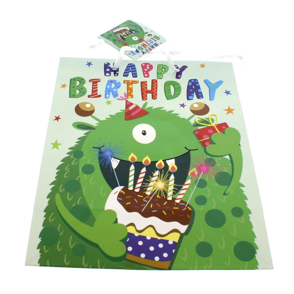 Geschenkbox Geschenktasche - Monster - grün - ca. 17,5 x 9,5 x 22,5 cm
