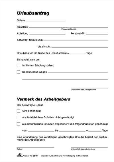 RNK Verlag RNK Verlag Vordruck "Urlaubsantrag", Block, SD, DIN A5 Batterie