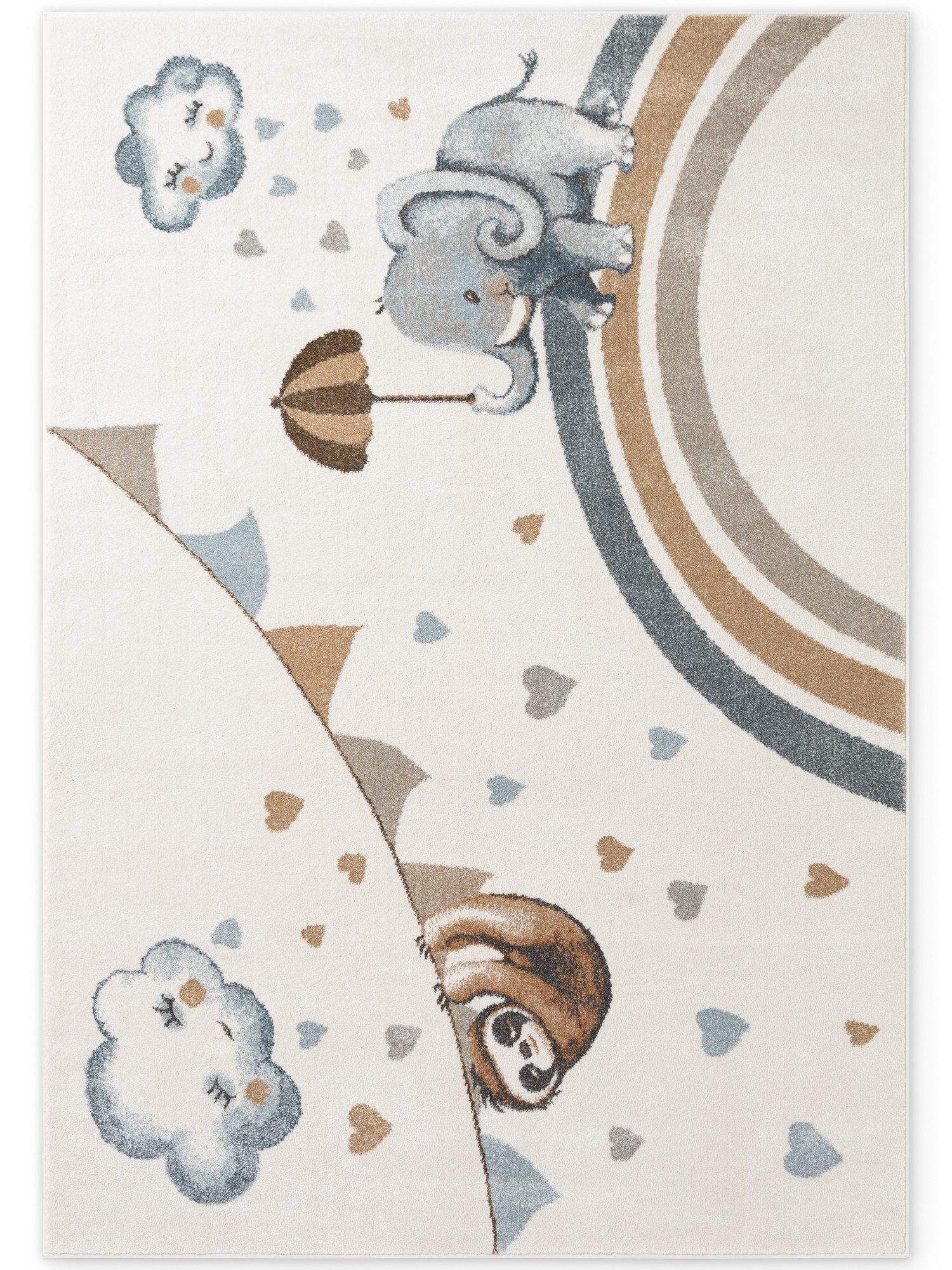 Villeroy & Boch Kinderteppich Walk like an Elephant Rainy Party Teppich, rechteckig, Höhe: 9 mm, Spielteppich weich, Kinderzimmer, Boho Kids Spielunterlage, Tieremotiv