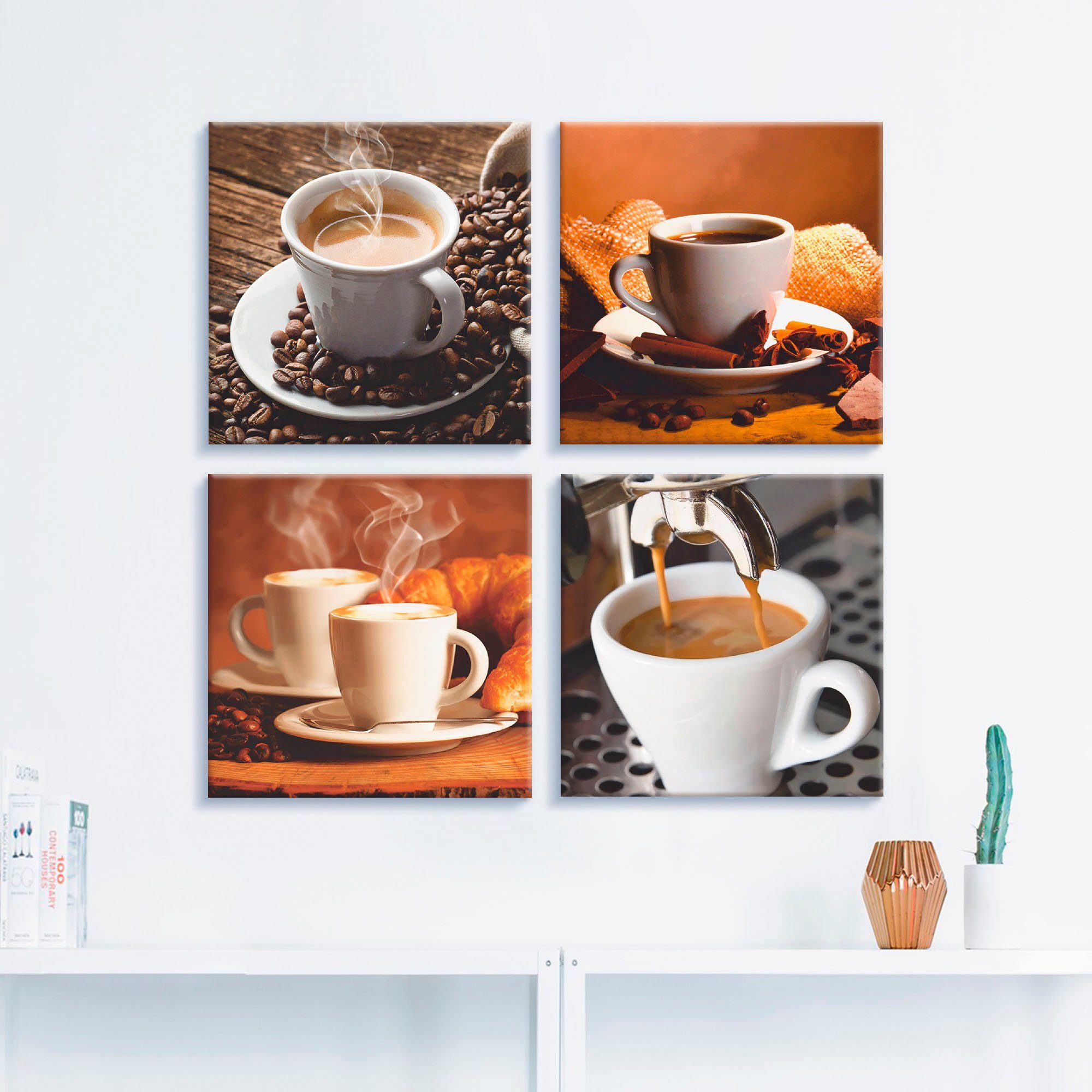 Kaffee Artland Größen verschiedene 4er Leinwandbild Bilder, St), Getränke Set, (4