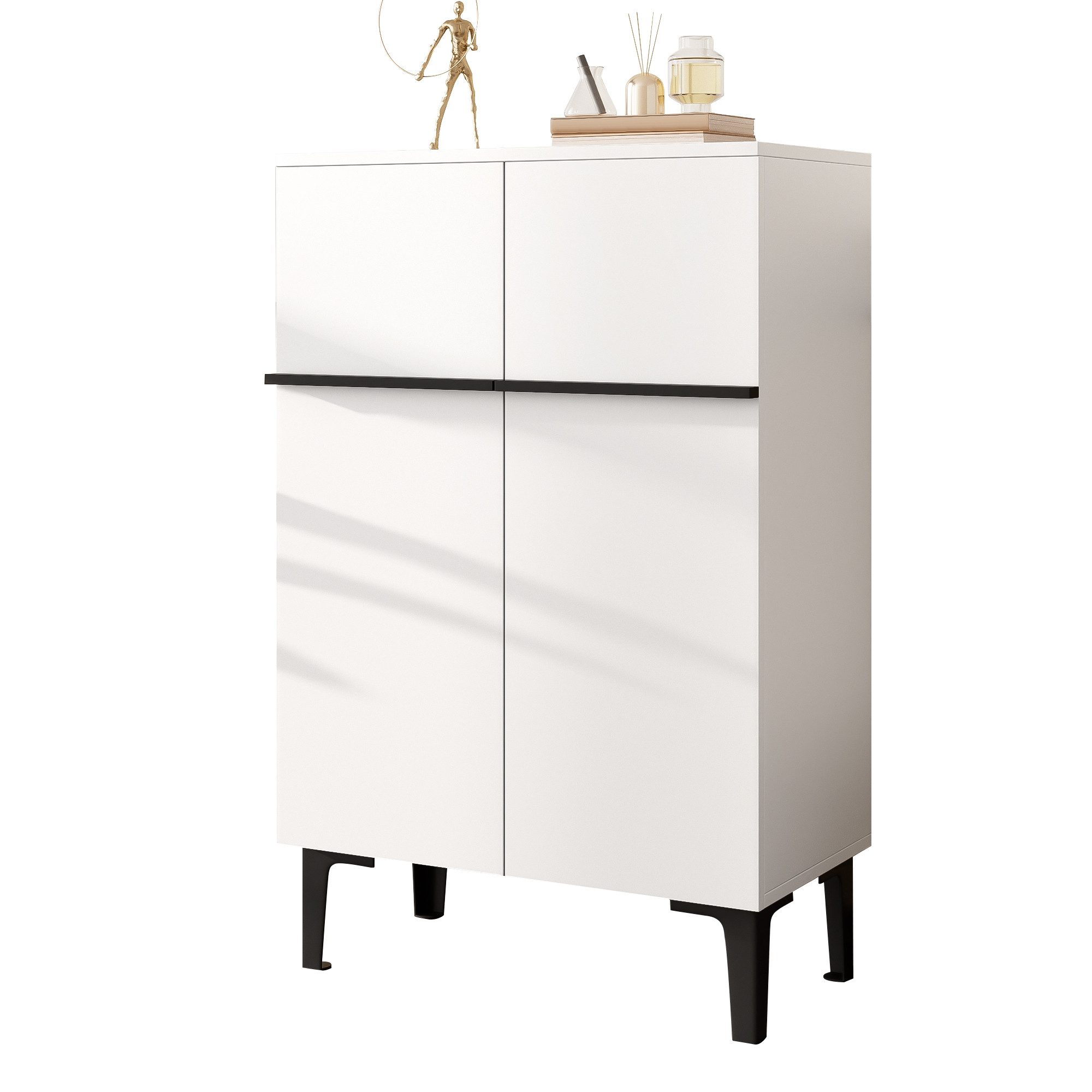 FANNOU Schuhschrank mit Doppeltüren, großem Stauraum und verstellbaren Einlegeböden Aufbewahrungsschrank für den Eingangsbereich, 95×60×34,5 cm
