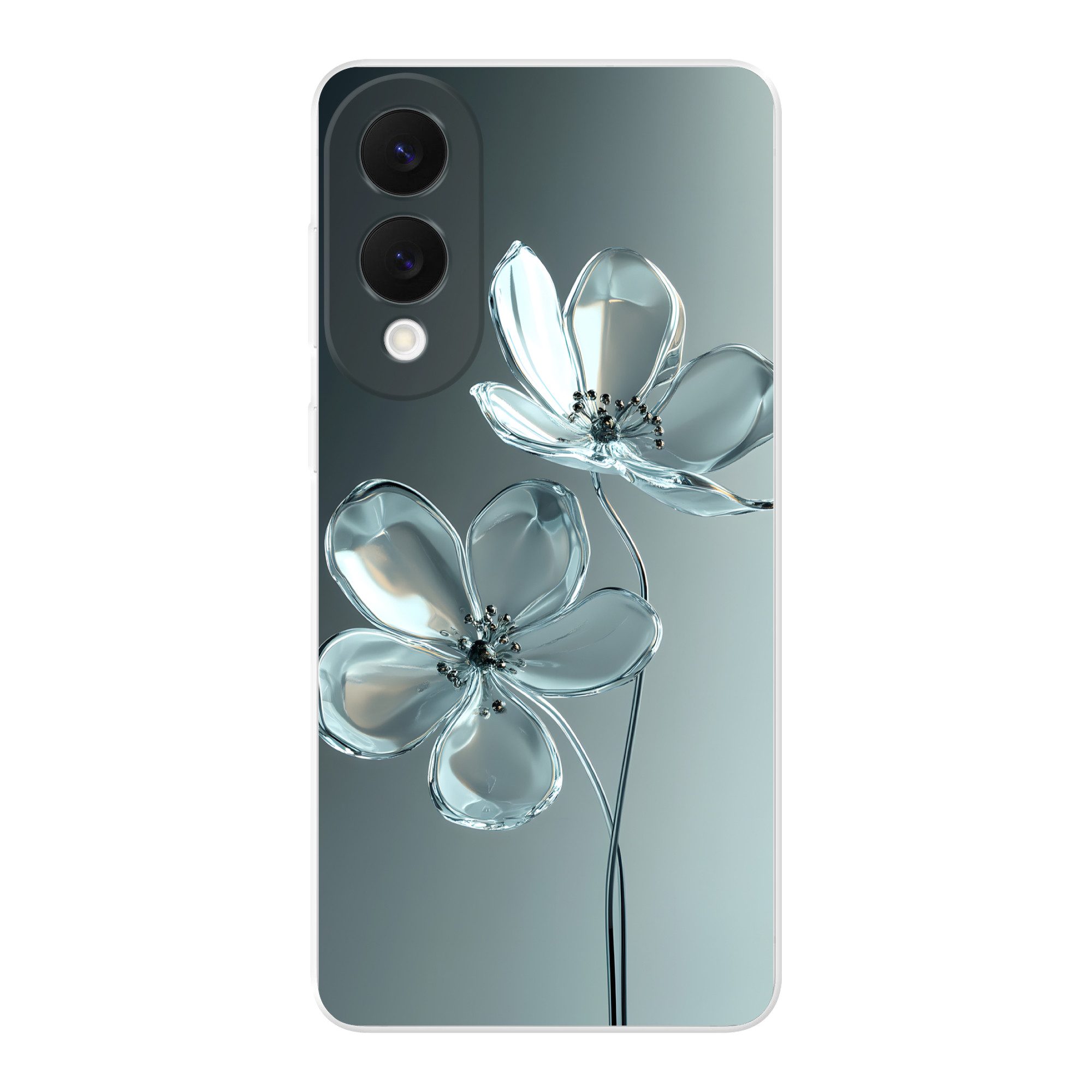MuchoWow Handyhülle für Samsung Galaxy S25 Edge Kristall - Blumen - Grau, Phone Case, Silikon, Schutzhülle Dünn