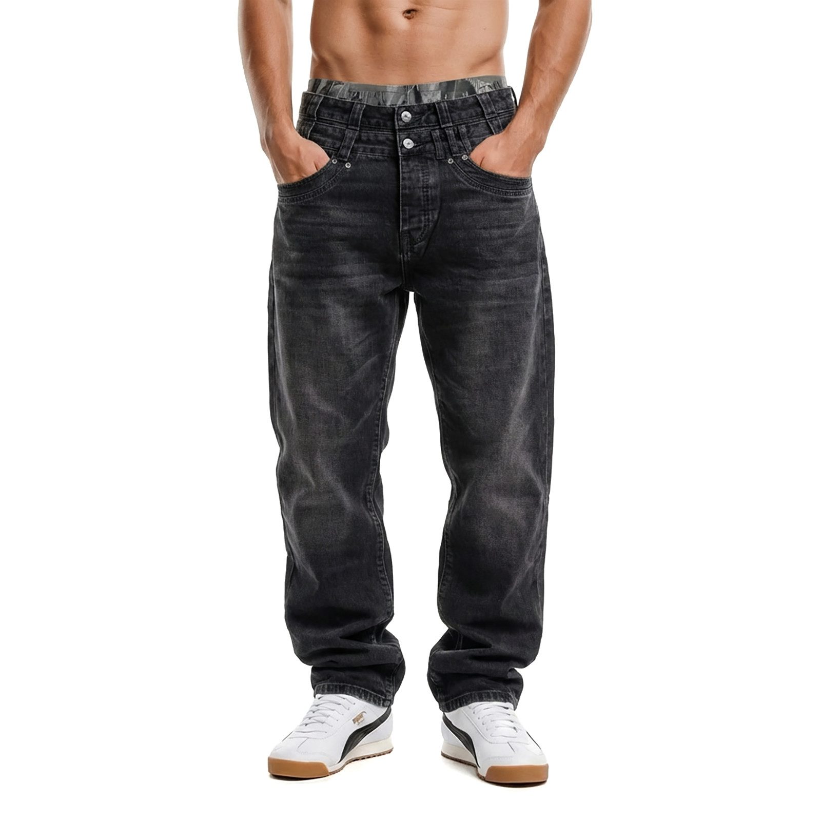 Project X Paris Mom-Jeans Jeans Project X Paris Barrel Doppelte Bunddetails, doppelte Vorder- und Gesäßtaschen