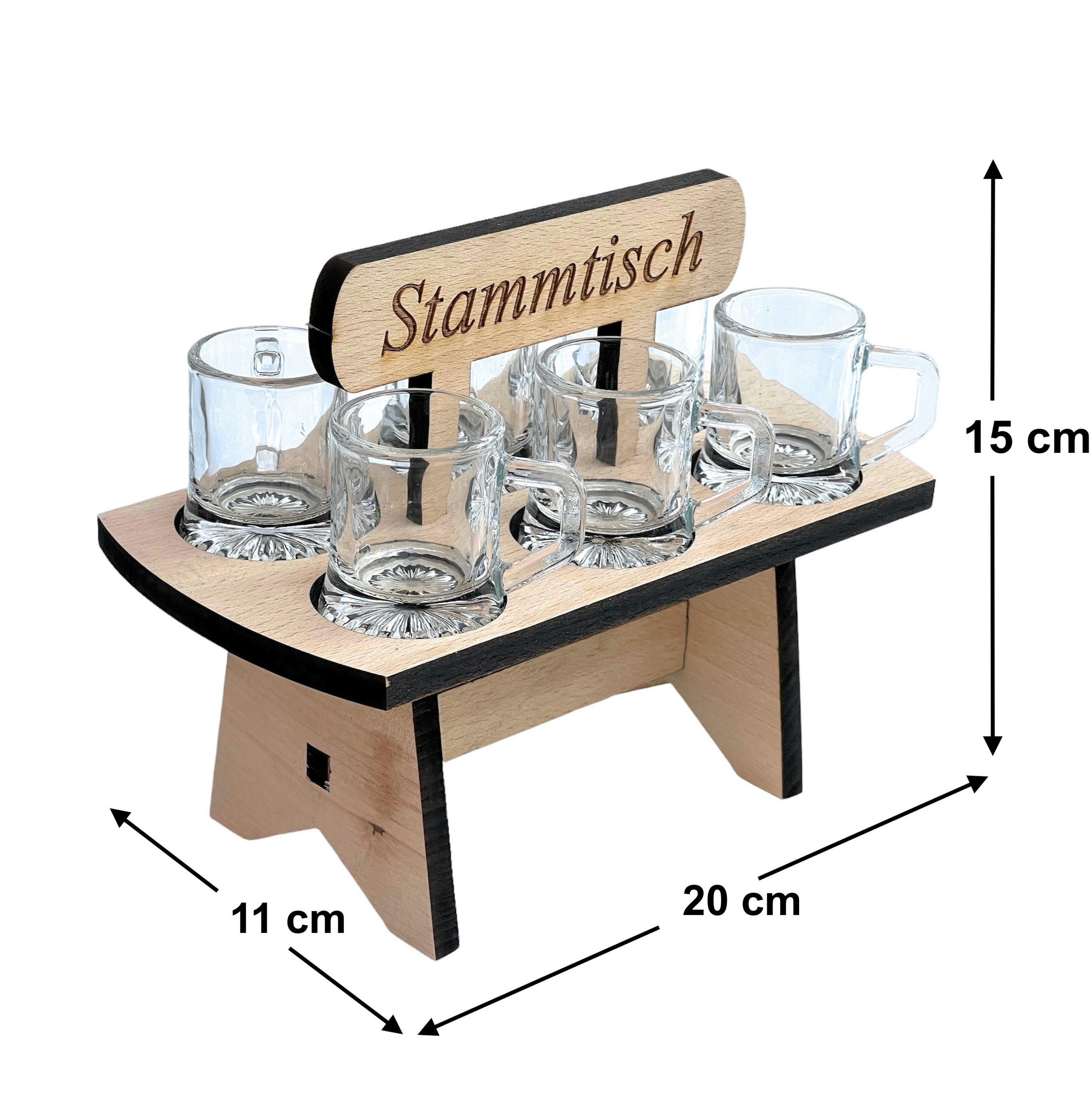 DanDiBo Schnapsglas Schnapsbrett 20 cm mit Gravur Stammtisch mit 6 Gläser Schnapslatte, prima als Geschenk für den Freund / Mann daheim Schnapsleiste
