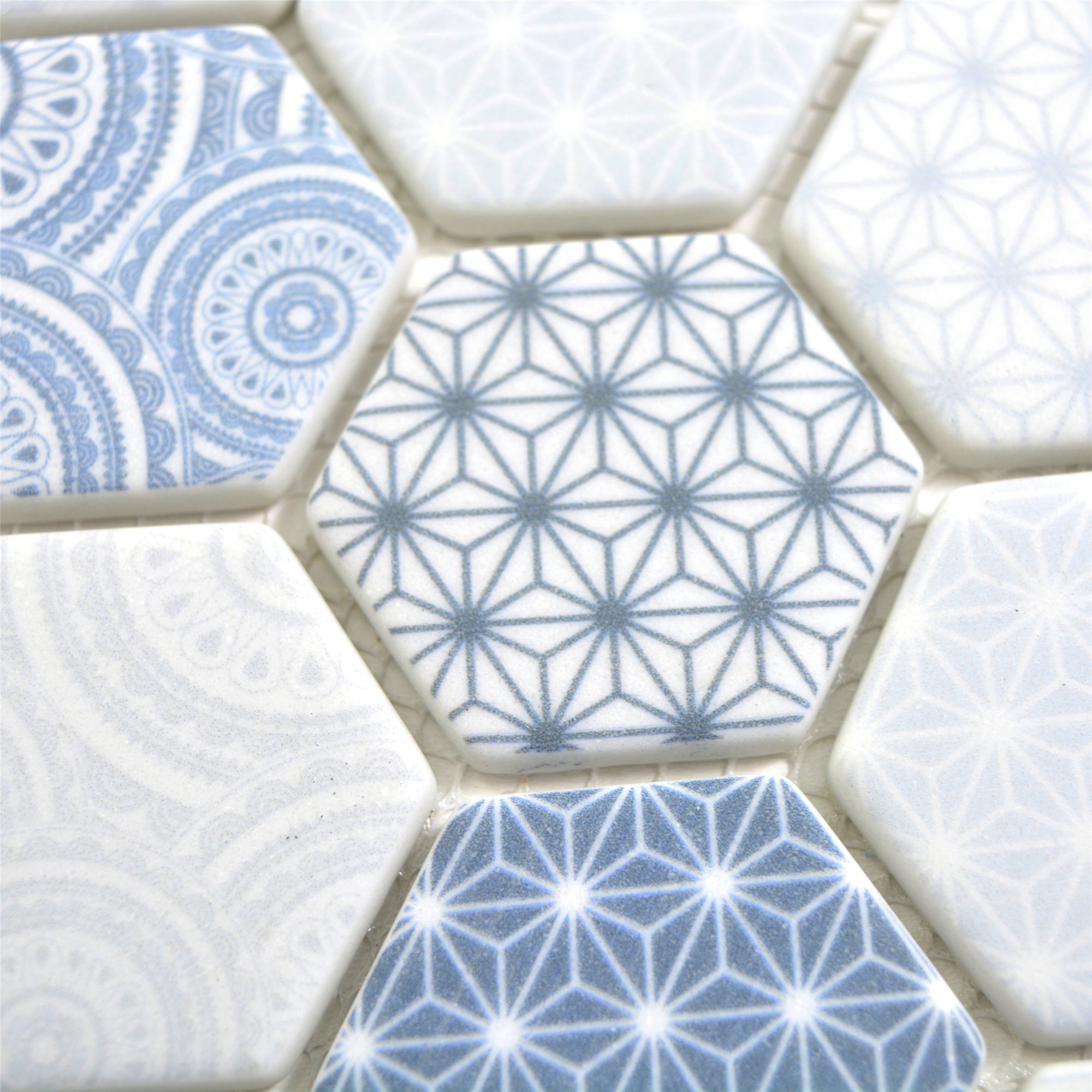 Mosafil Mosaikfliesen Glasmosaik Fliesen Acapella Hexagon, Glas 28.000x32.400, hellblau, Eco Glas - Verlegefertig auf ein Netz geklebt - Frostsicher -