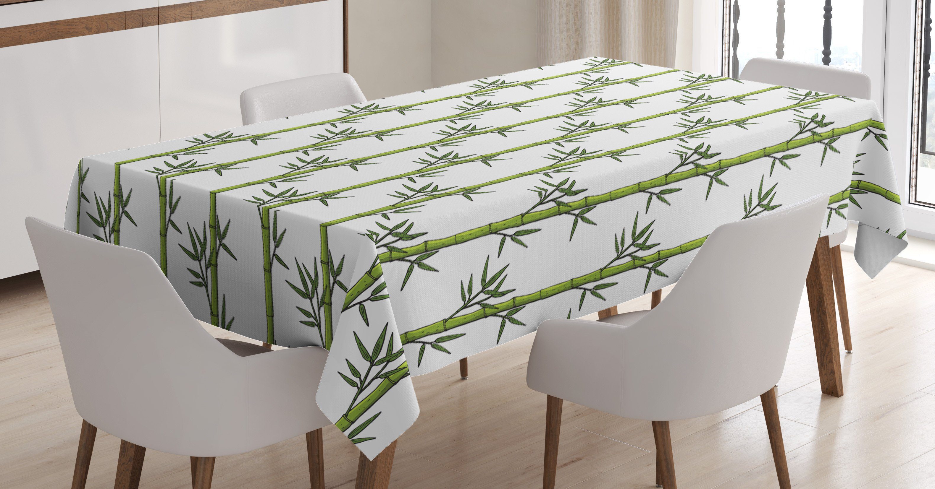 Abakuhaus Tischdecke Farbfest Waschbar Für geeignet Pattern Bambusstämme Außen Klare Oriental den Bereich Grün Farben