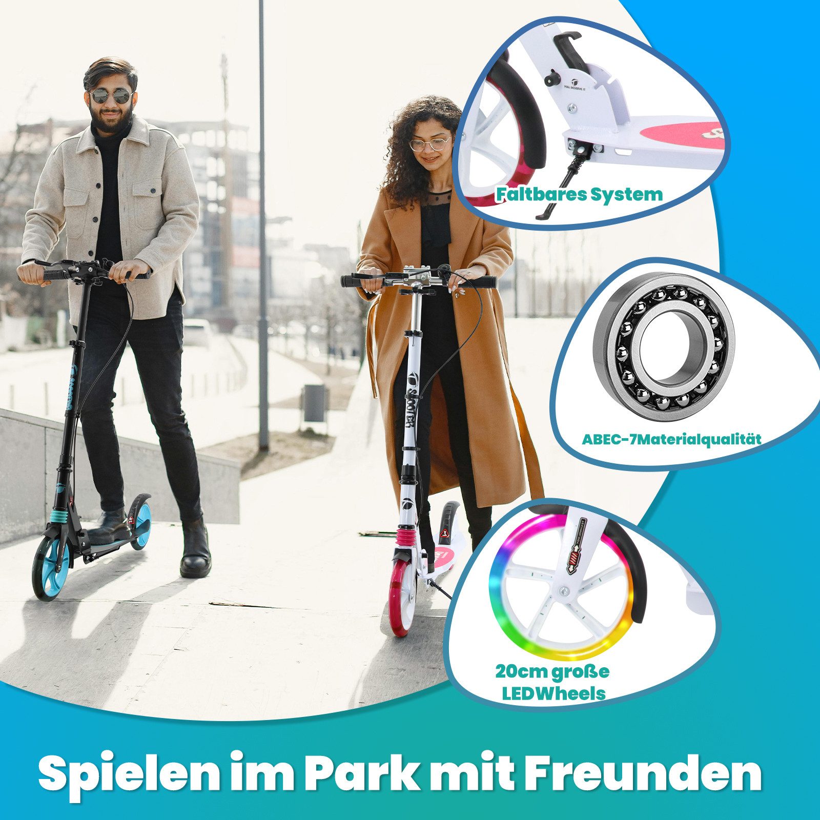YEE RUN Cityroller für Kinder, Jugendliche und Erwachsene, höhenverstellbar und faltbar.